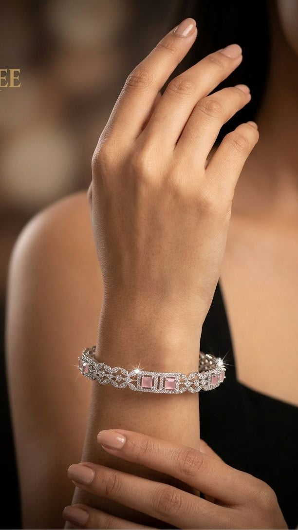 Pastel Pink & White Cubic Zirconia Studded Bangles