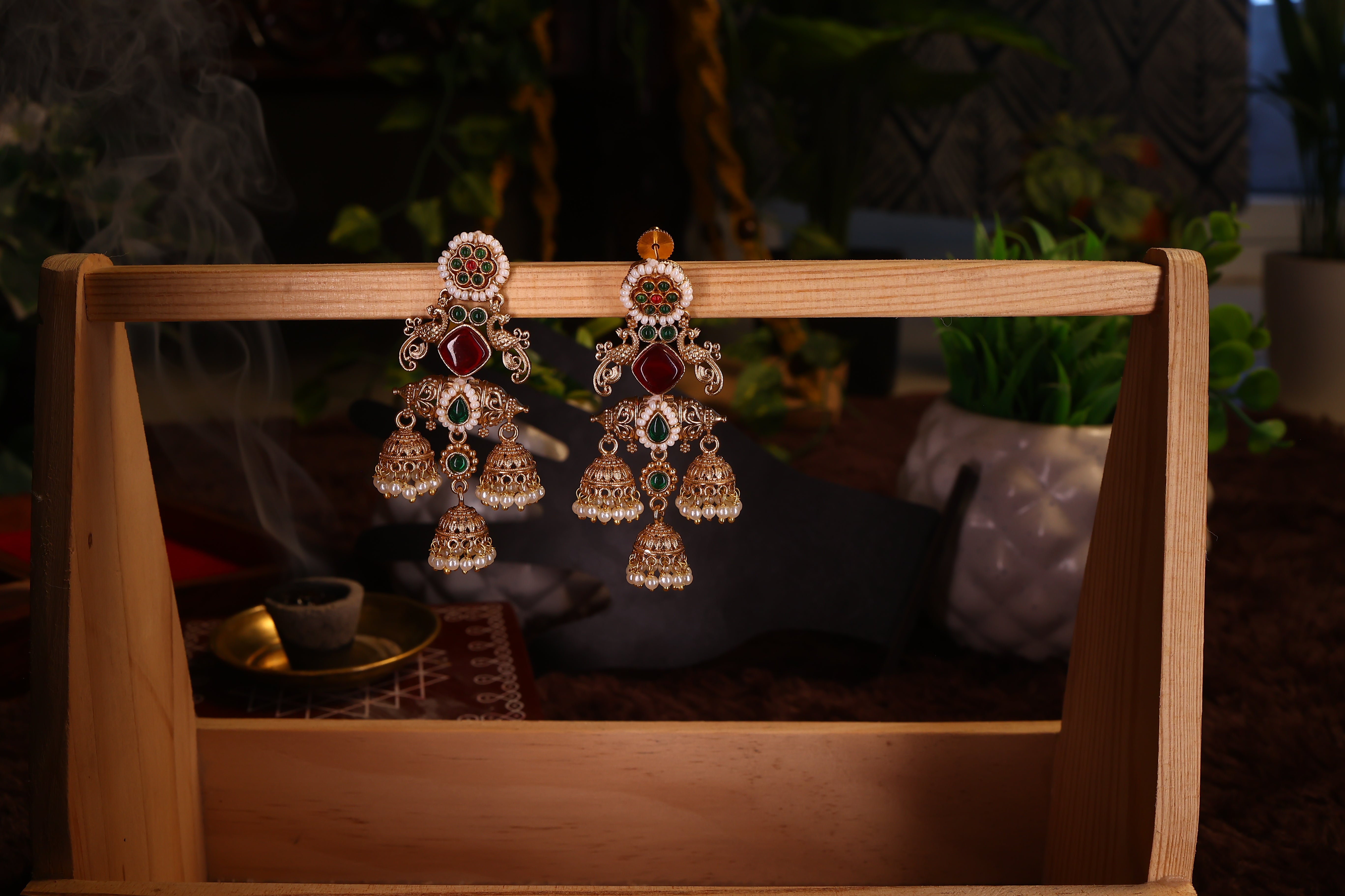 Premium Gold Jhumka with White beeds