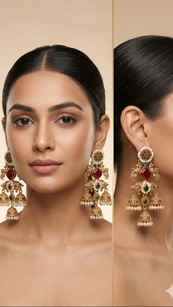 Premium Gold Jhumka with White beeds