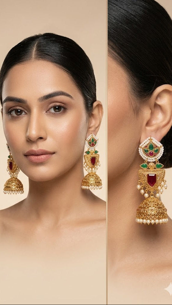 Women's Traditional Oxidized Gold Jhumkas
