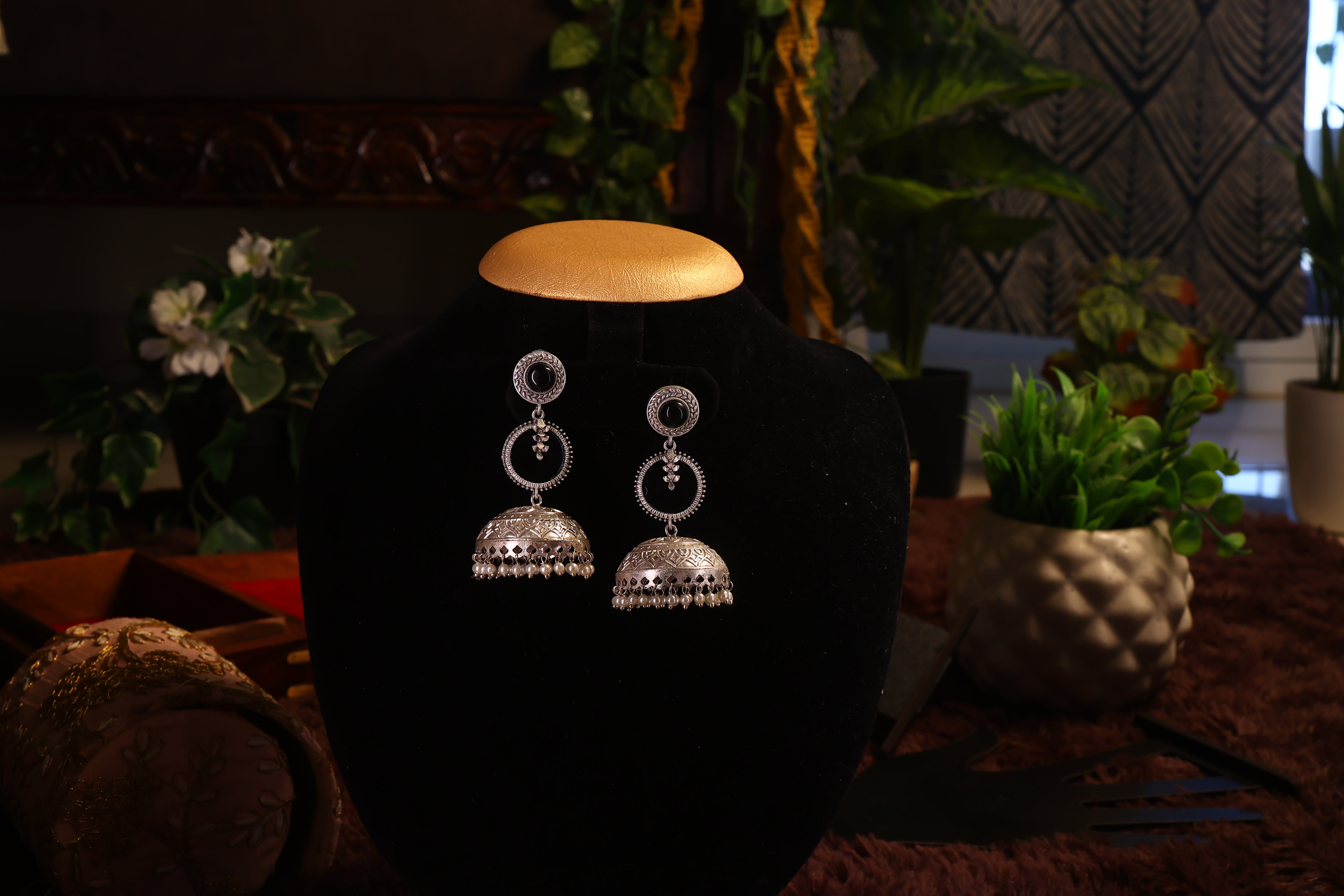 Silver Oxidized Jhumki Earrings