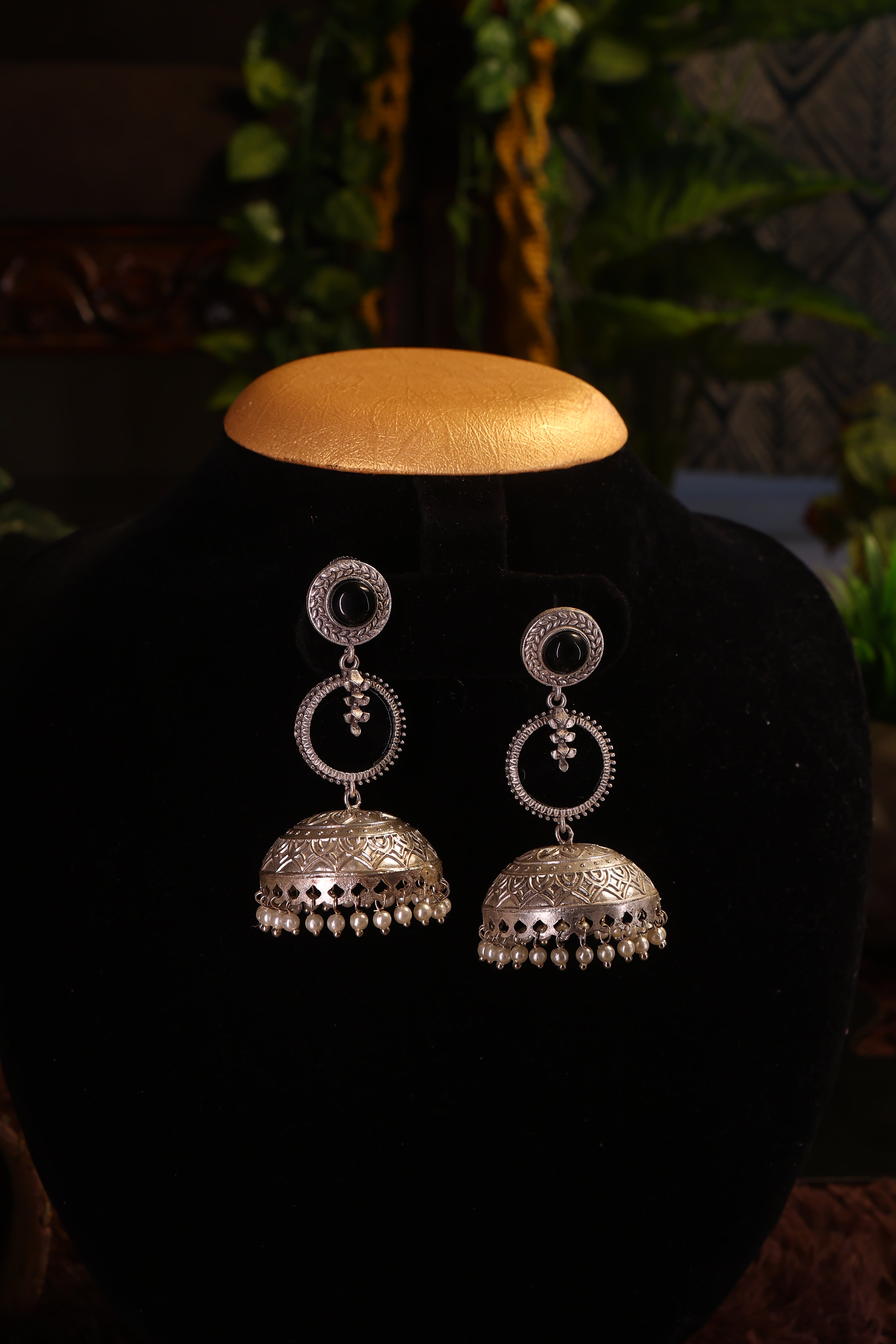 Silver Oxidized Jhumki Earrings