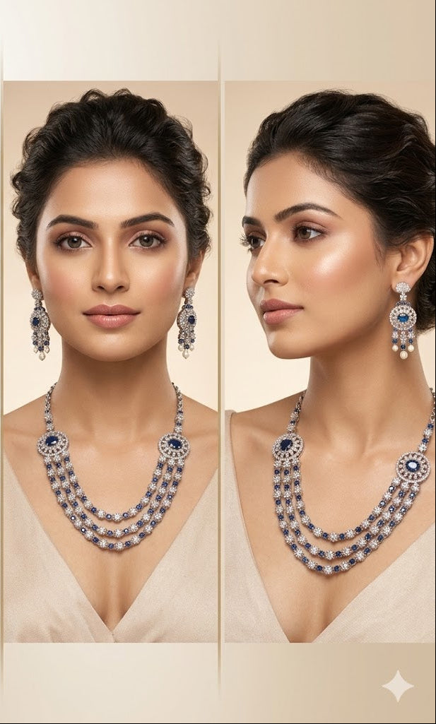 Two Layer AD Necklace with Earrings(Multiple color options)
