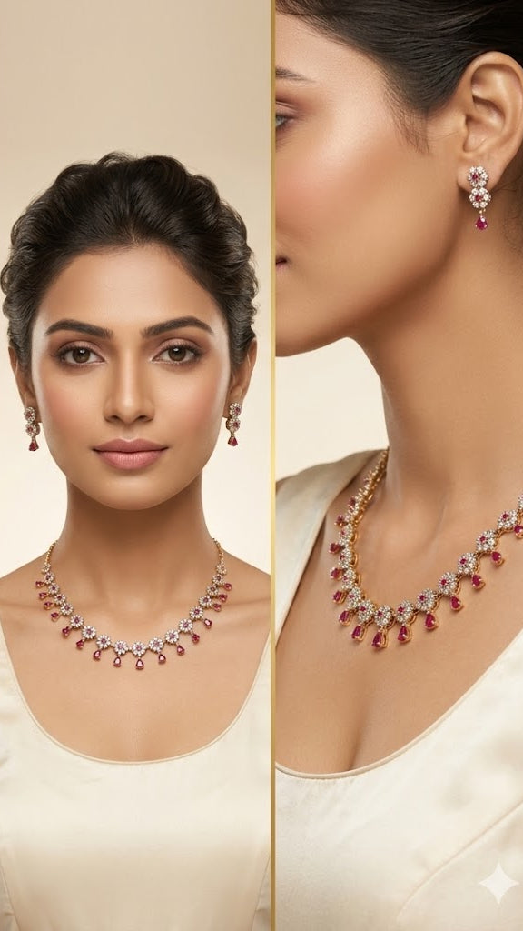 White & Rubee Stones Necklace