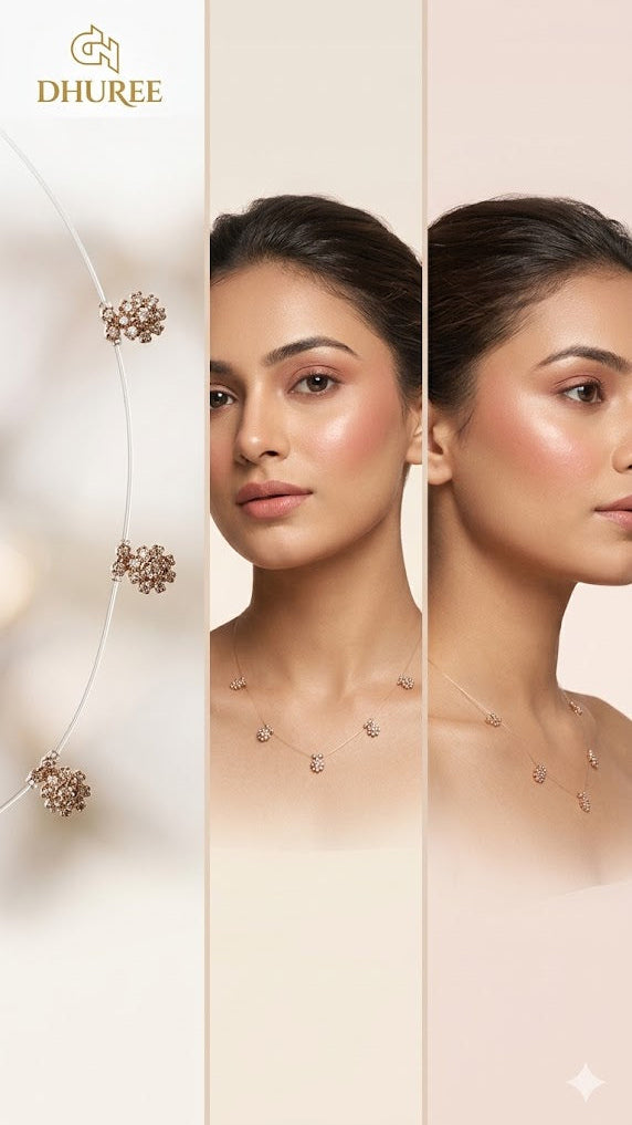 Invisible Flower Chain with Earrings