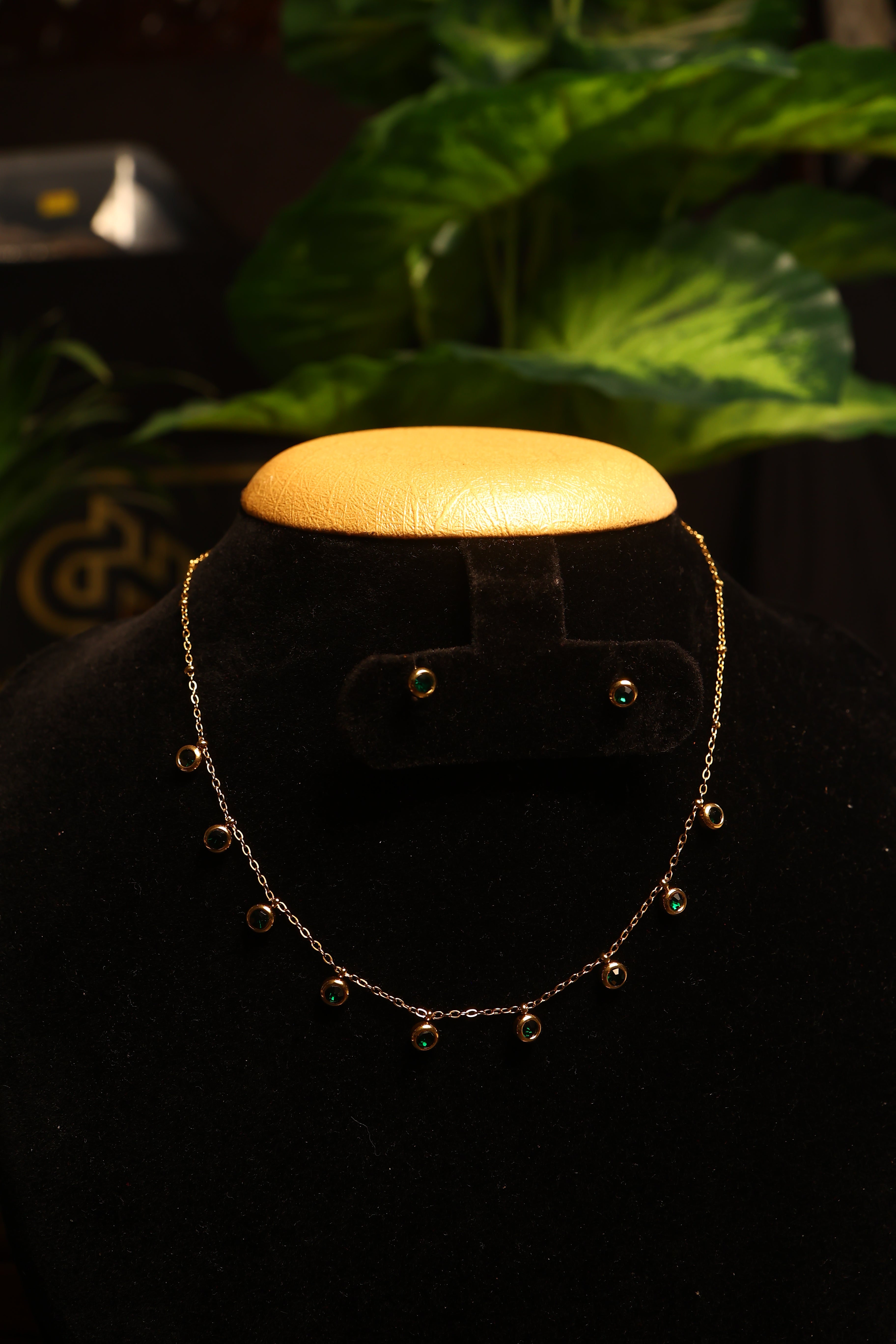 Crystal Cascade Black Stone Necklace