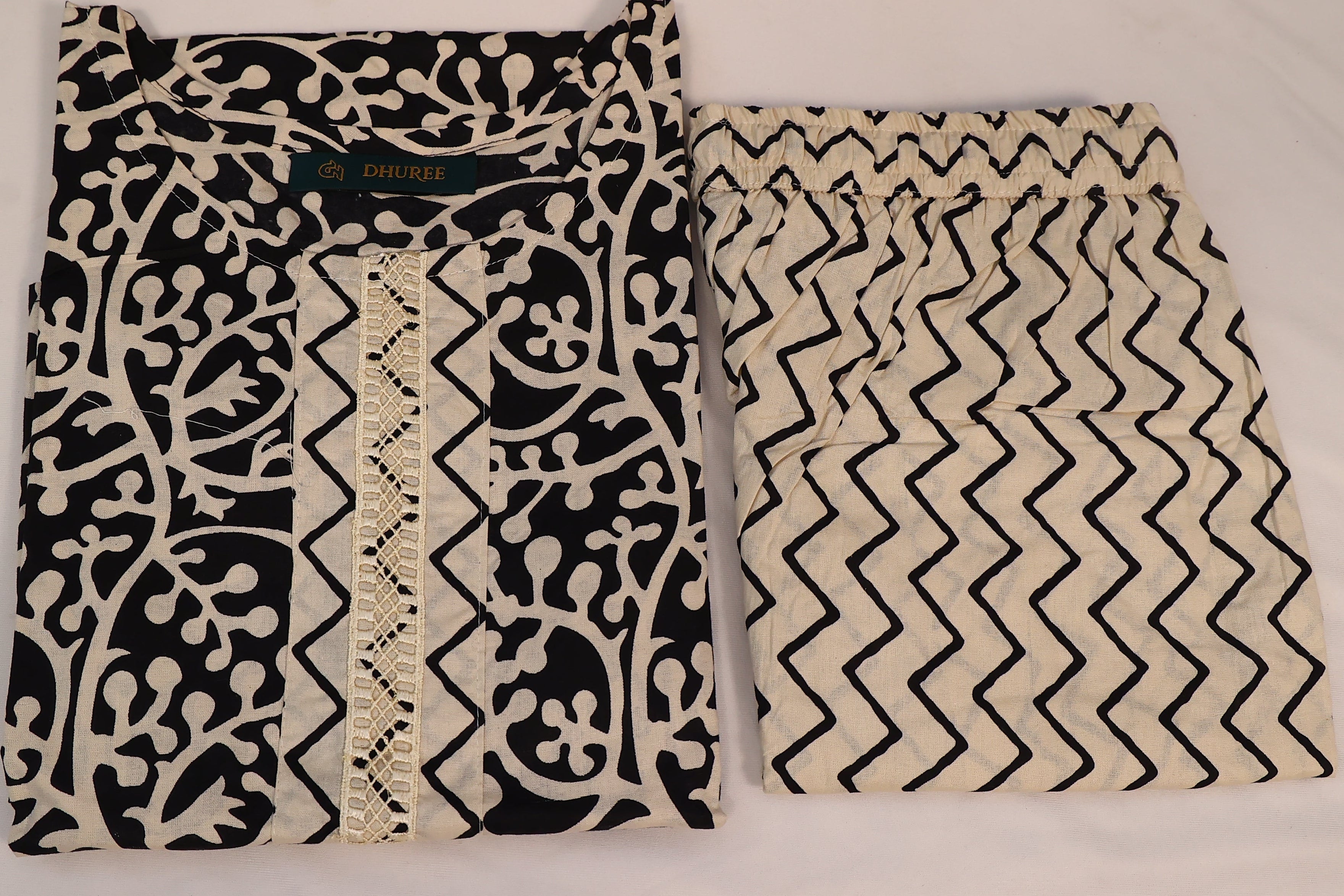 Printed Regular Pure Cotton black Kurta with Trousers.