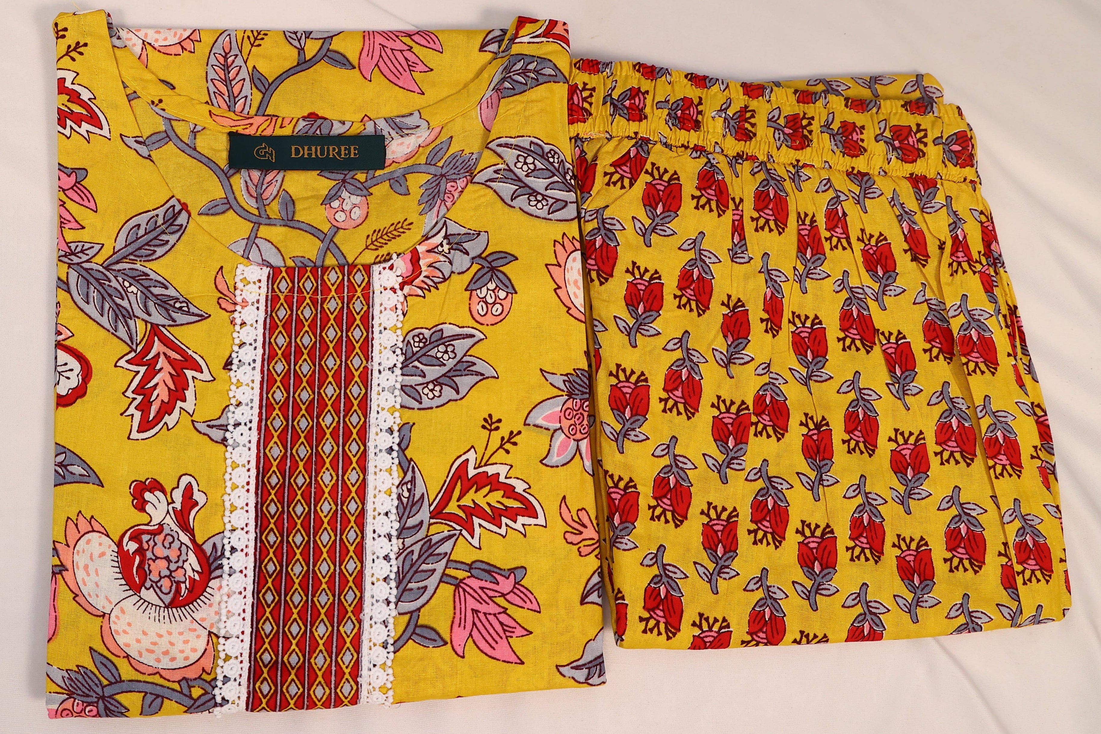 Floral Printed Regular Cotton Blend Kurta with Trouser.