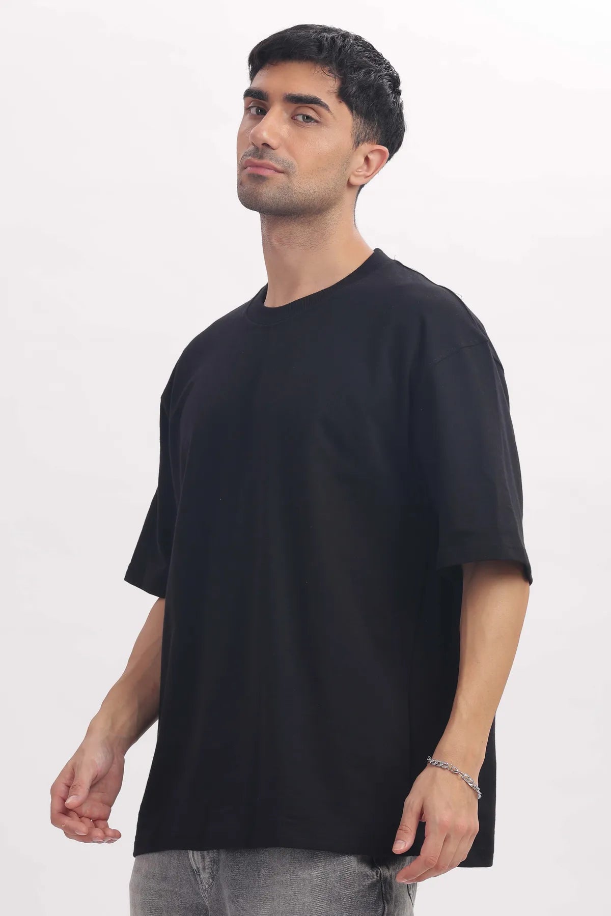 Plain Black Mens Round Neck Solid Oversized T-shirt