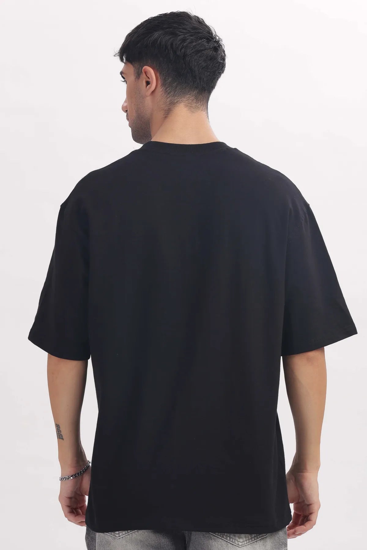 Plain Black Mens Oversized /drop shoulder double silicon wash( bio washed)
