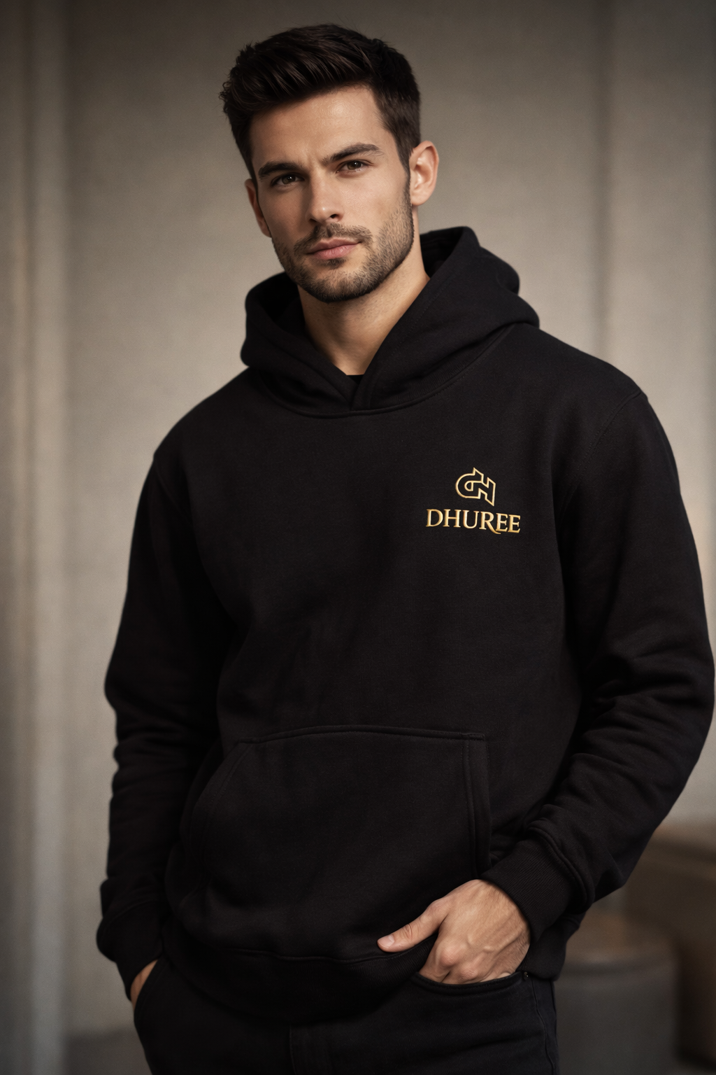 Black unisex premium hoodie with Logo Embroidery.