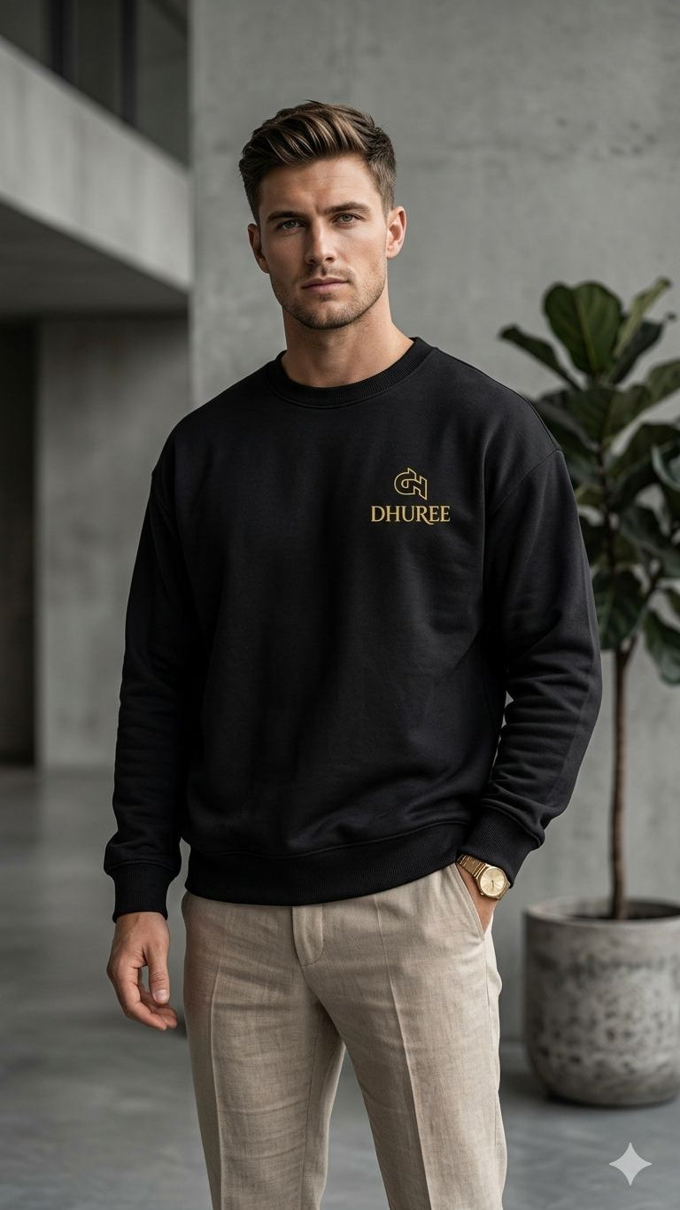Black Relaxed Sweatshirts for Men with Logo Embroidery.