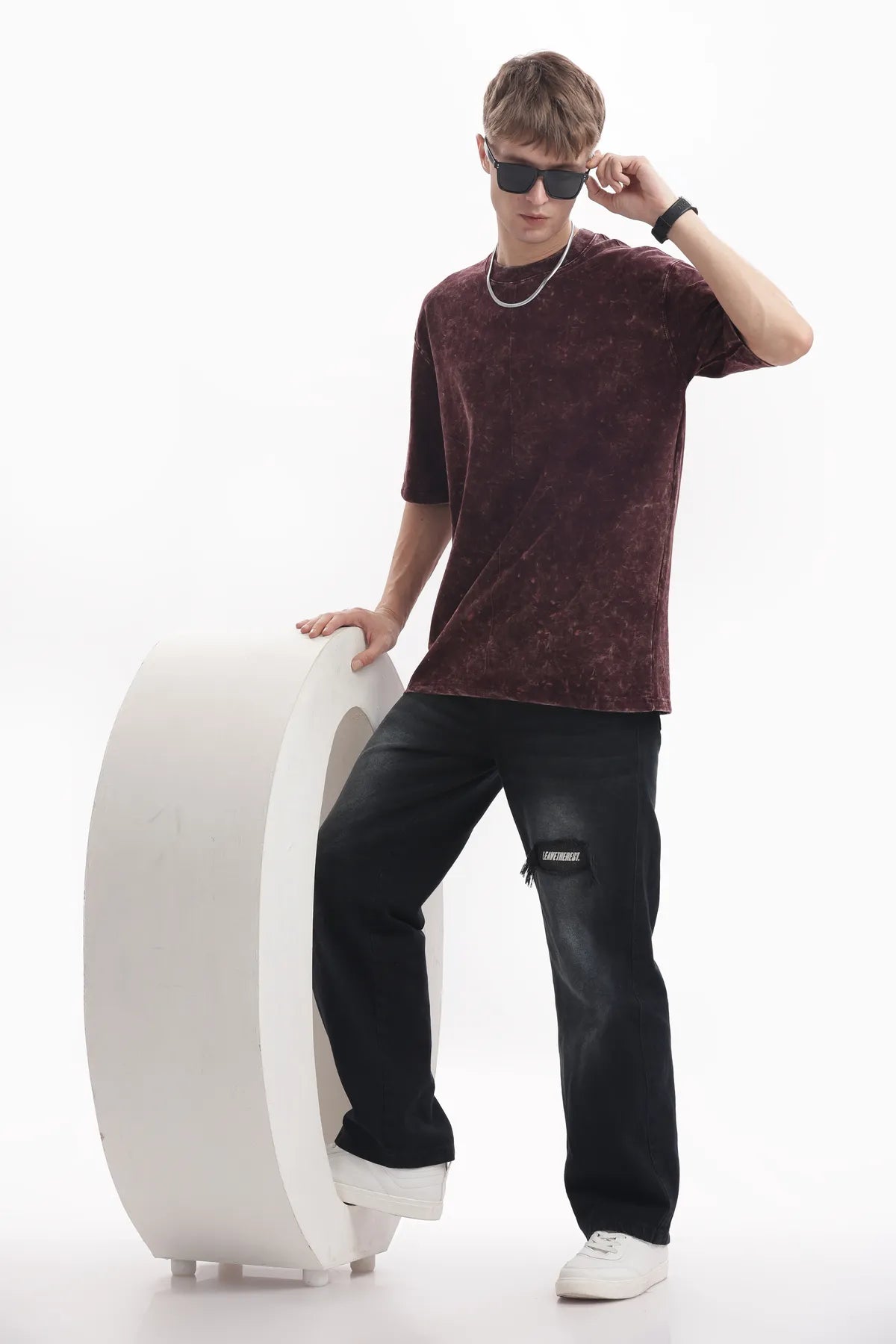 Plain Acid Wash Grape Wine Premium Cotton Over sized T Shirt for Men