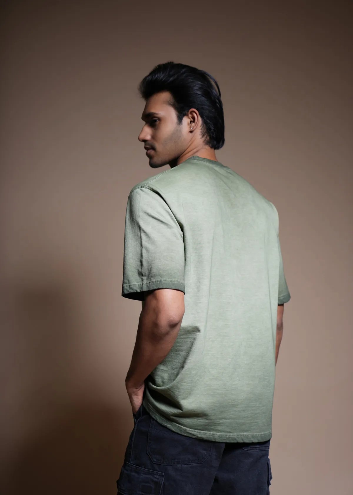 Plain Sun Faded Wash Green Over Size T shirt