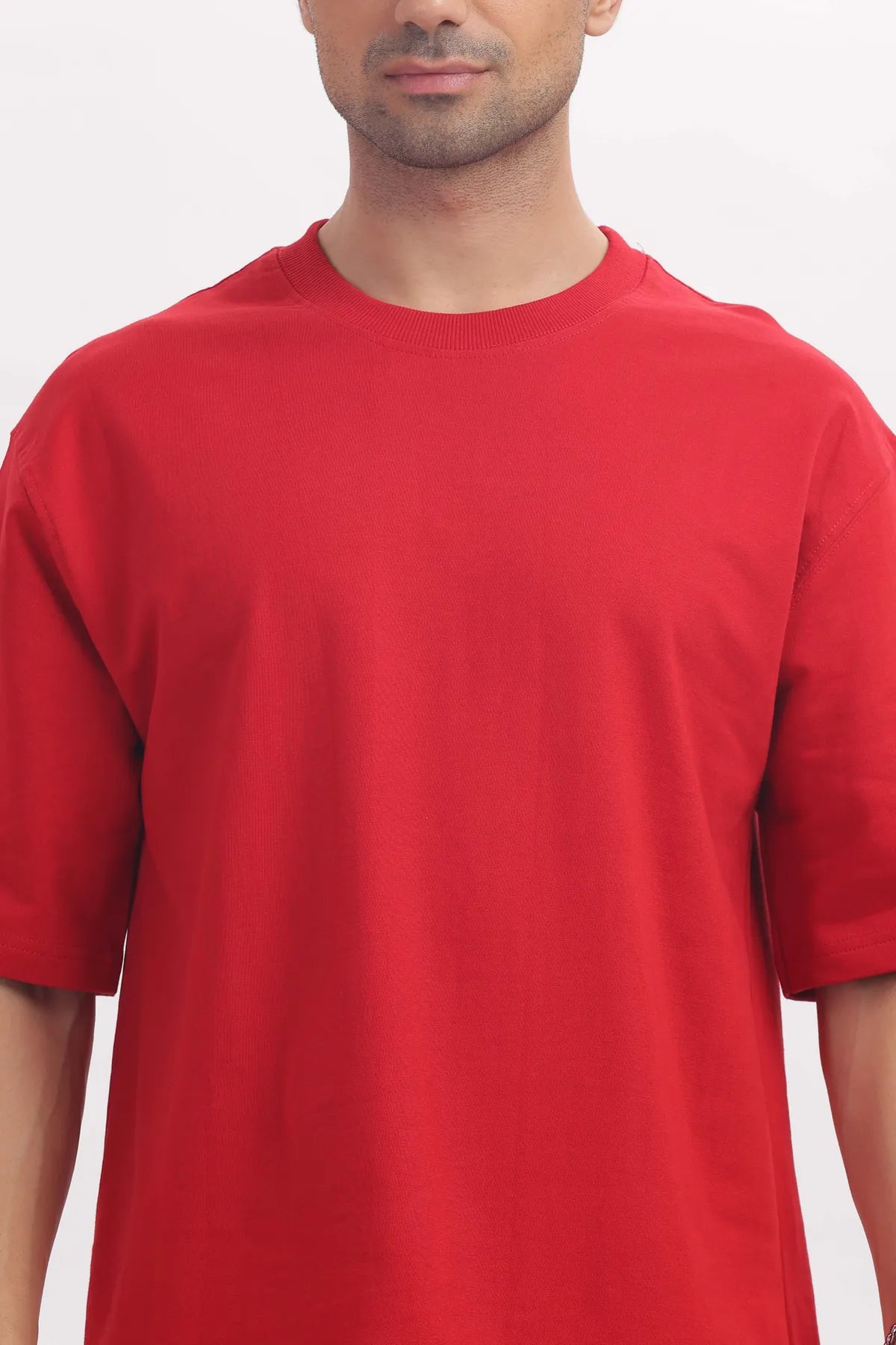 Plain Red Mens Oversized /drop shoulder double silicon wash( Bio washed)