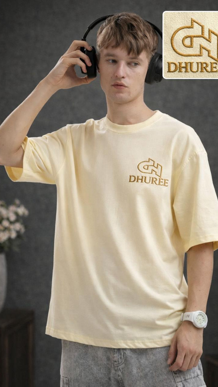 Stone Beige Β Mens Oversized /drop shoulderdouble silicon wash( biowashed) with Logo Embroidery