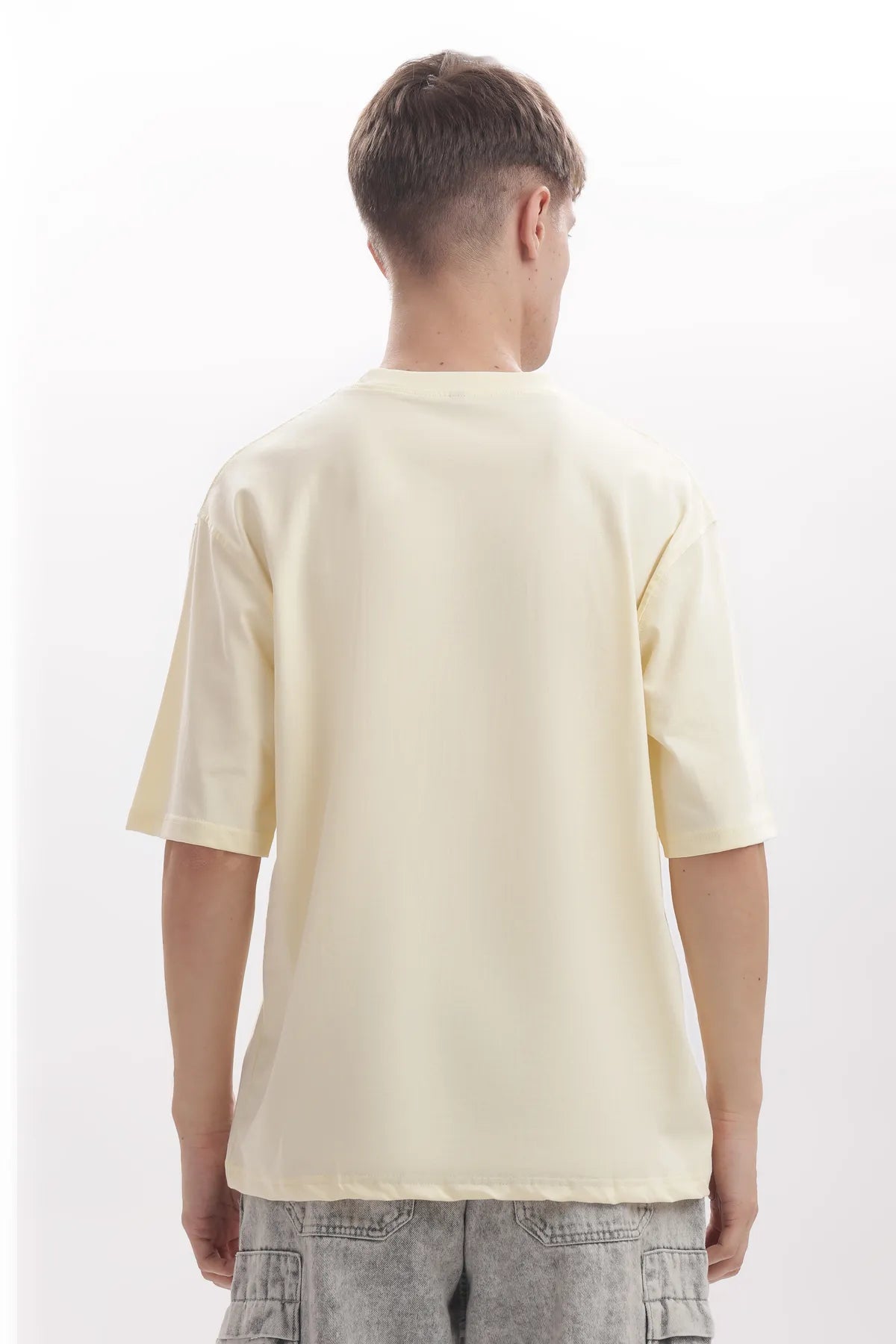 Stone Beige Mens Oversized /drop shoulderdouble silicon wash( biowashed) with Logo Embroidery