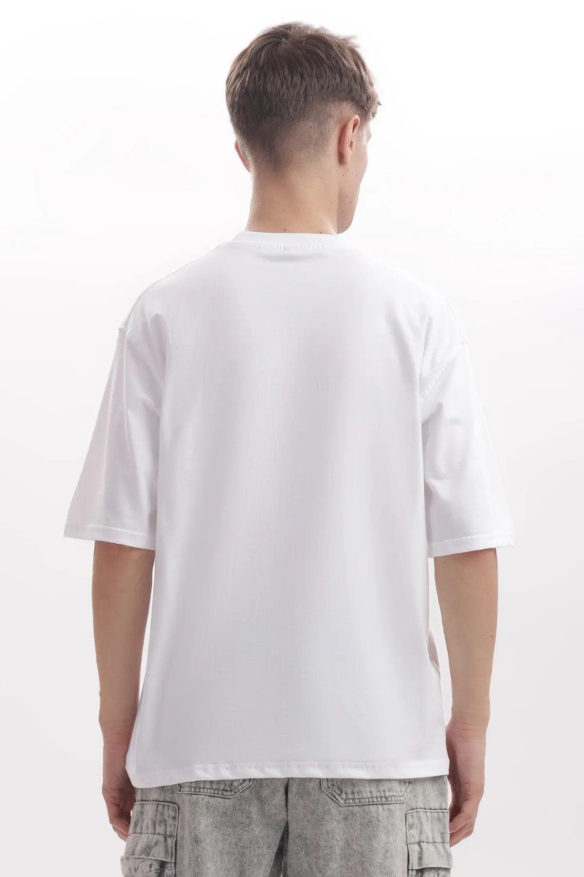 White Mens Oversized /drop shoulder double silicon wash( biowashed)-with Logo Embroidery.