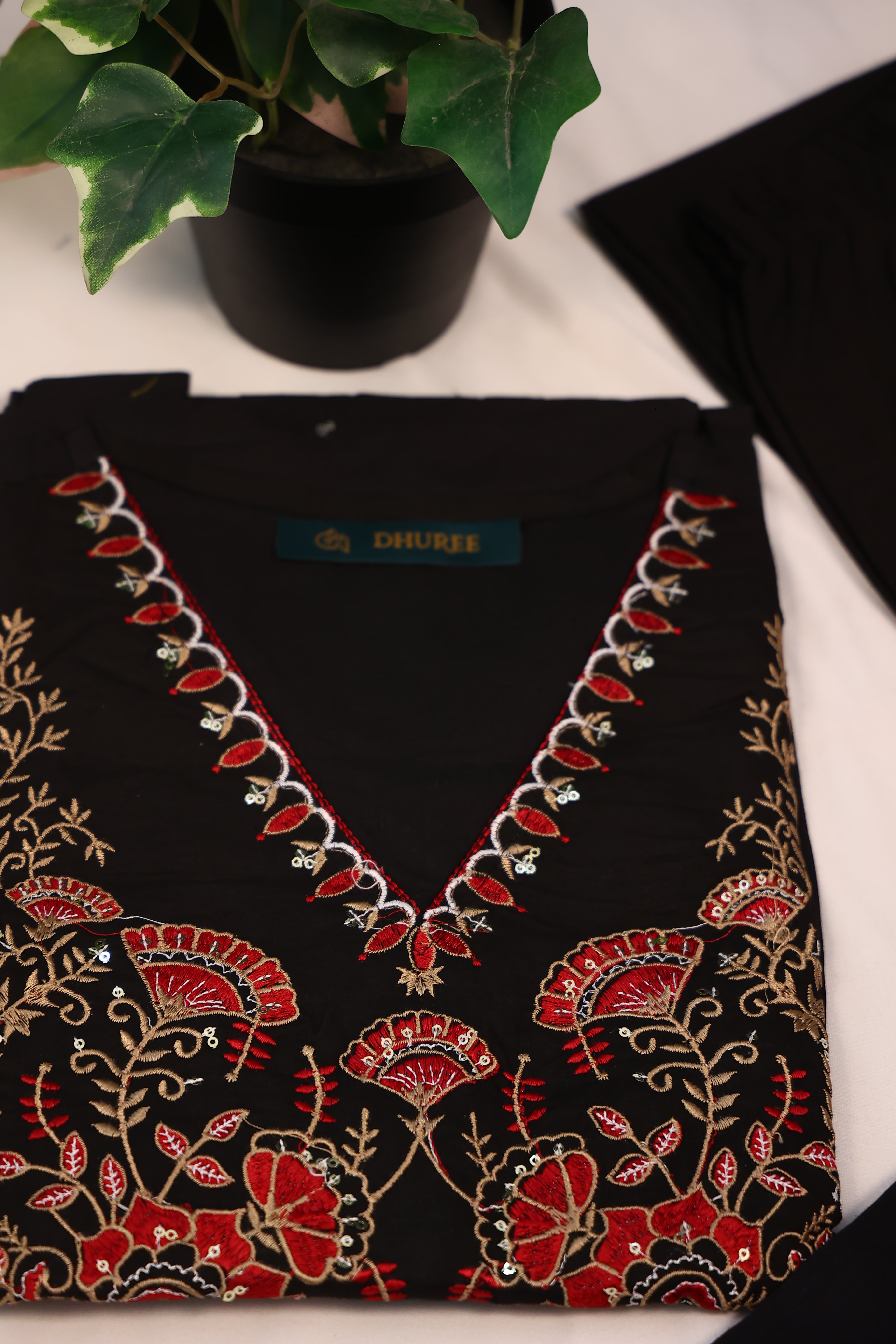 Black Pure Cotton Printed Straight Kurta Pant Set