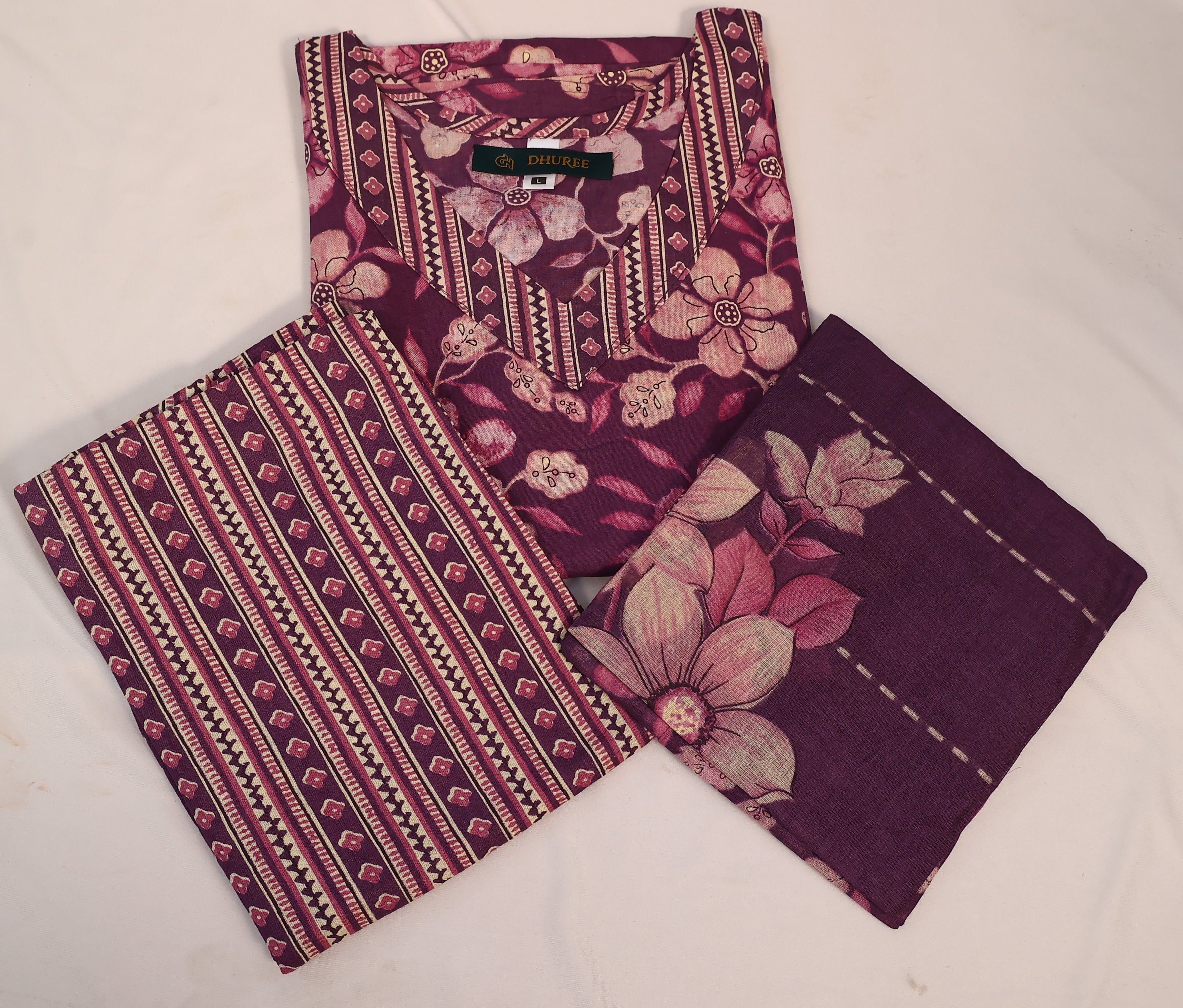 Purple Round-Neck Cotton Kurta Set