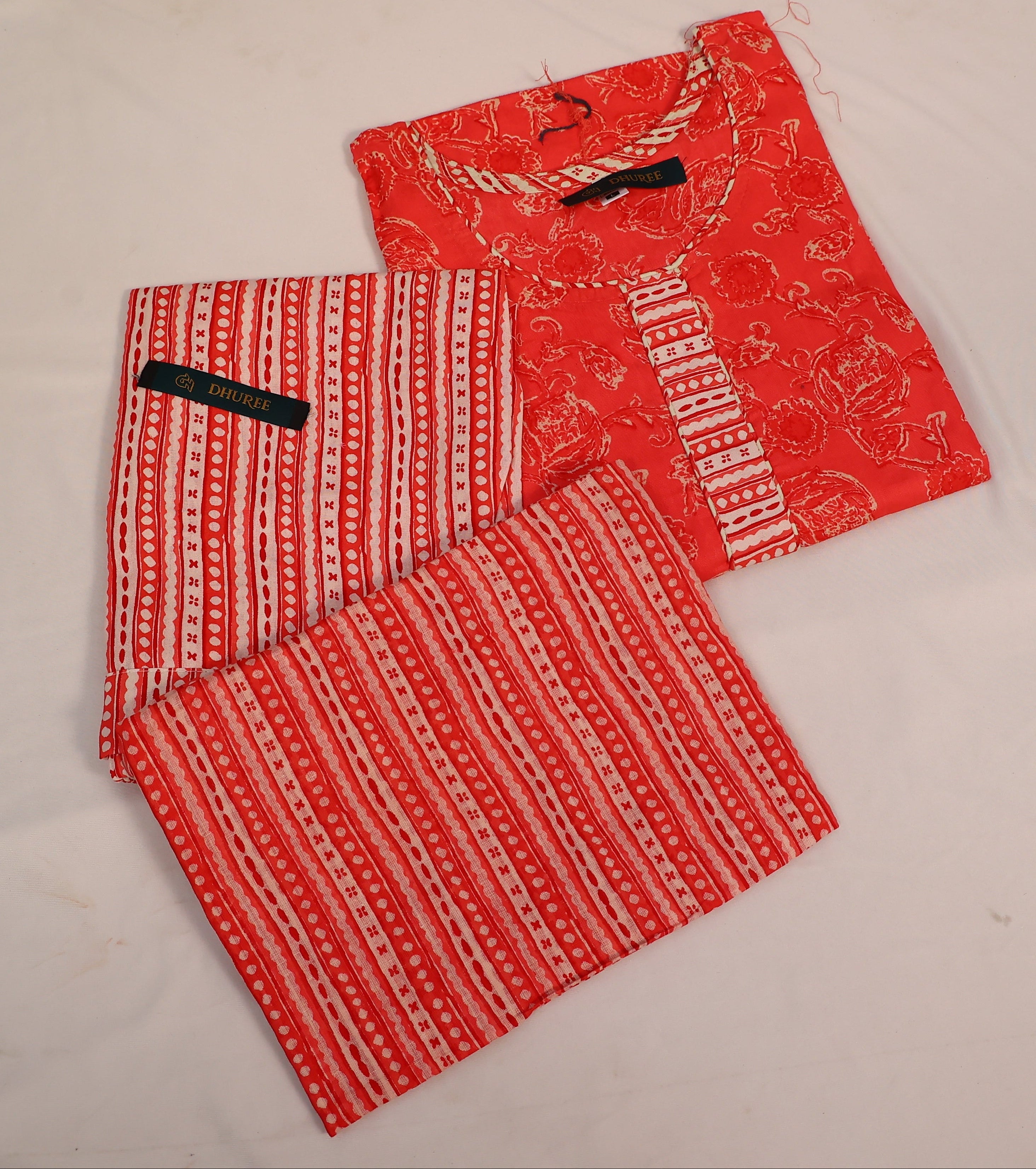 Red Floral Printed Straight Kurta Set