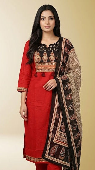Women's Pure Cotton Floral Printed Straight Kurta Set