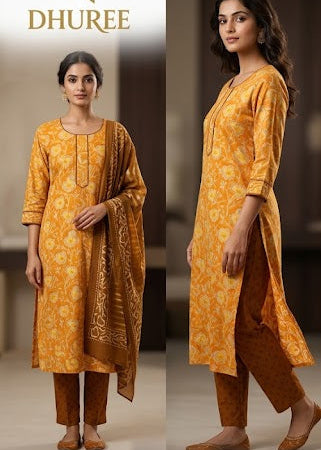 Pure Cotton Floral Printed Straight Kurta Set