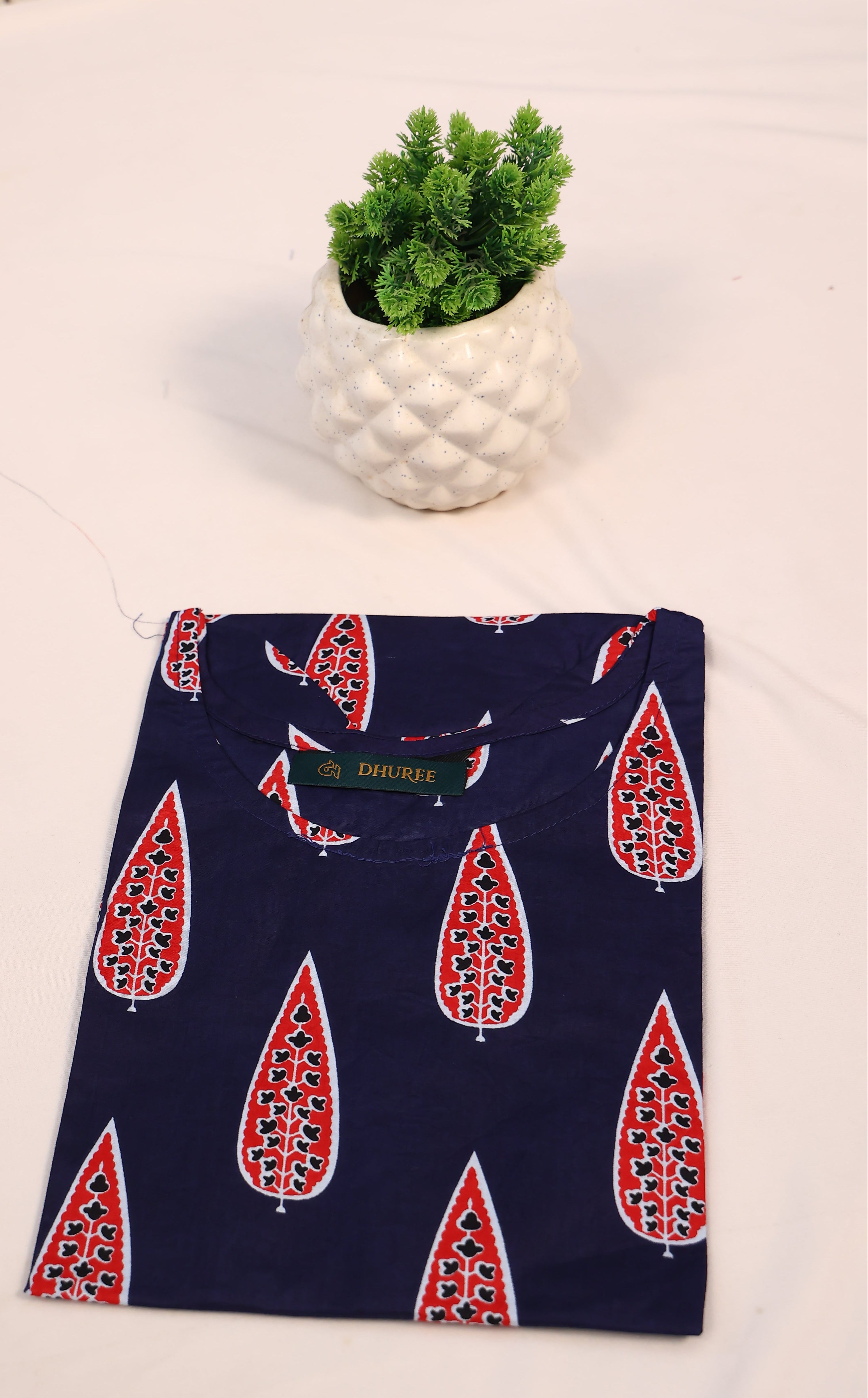Blue Cotton Hand Block Printed Short Kurta