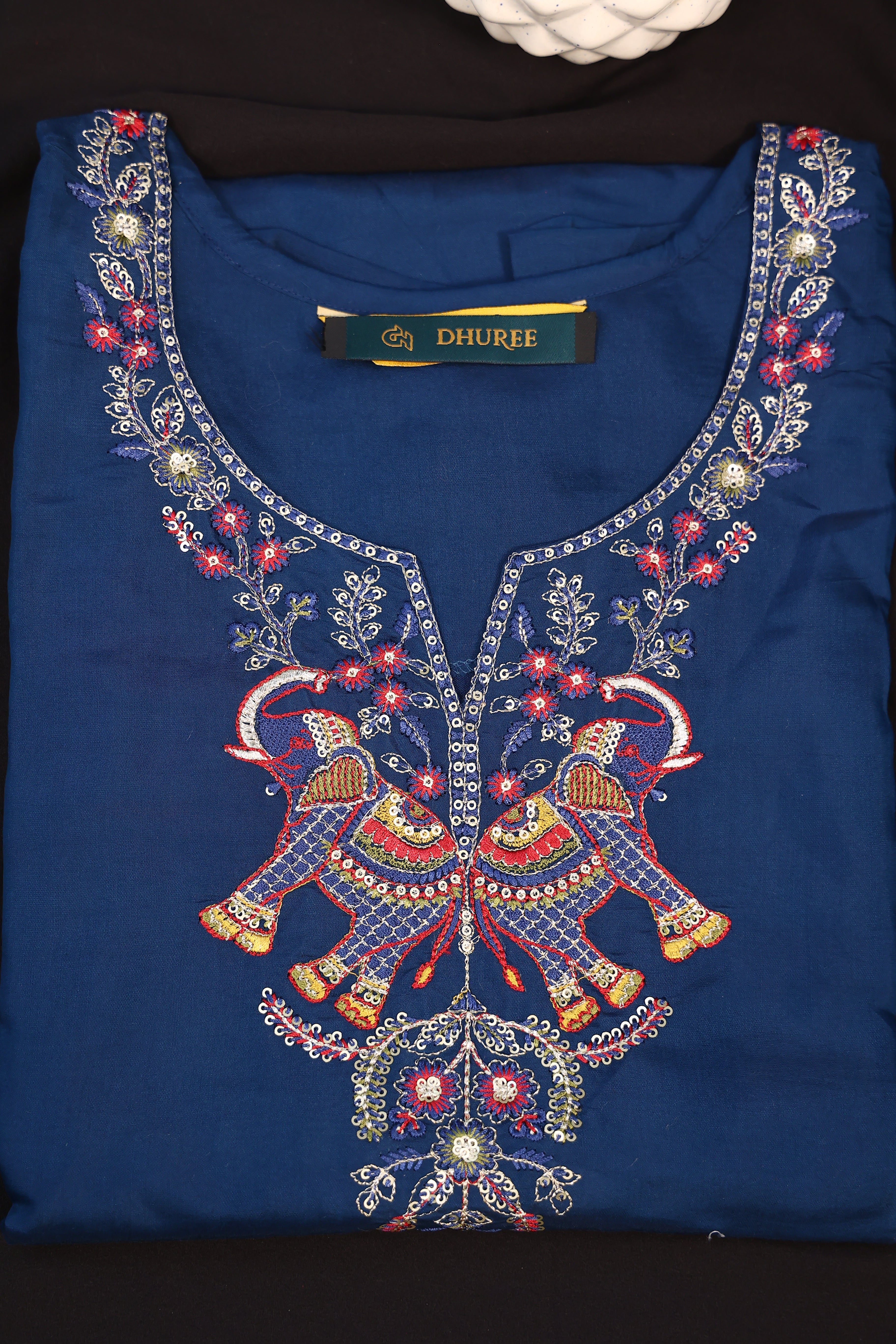 Women's Blue Chanderi Silk Zari Embroidered Straight Kurta Pant Set