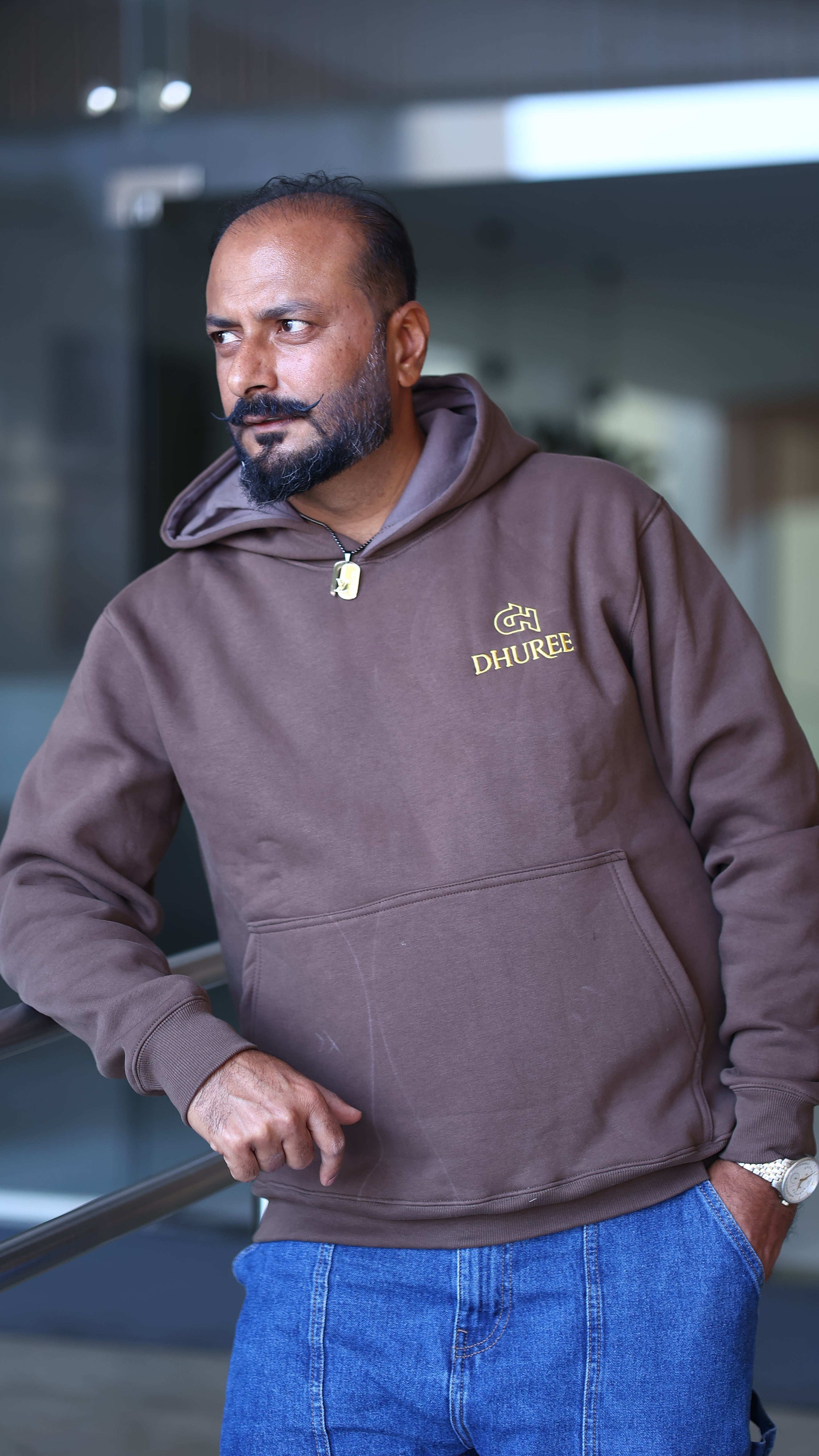 Brown unisex premium hoodies with Logo Embroidery