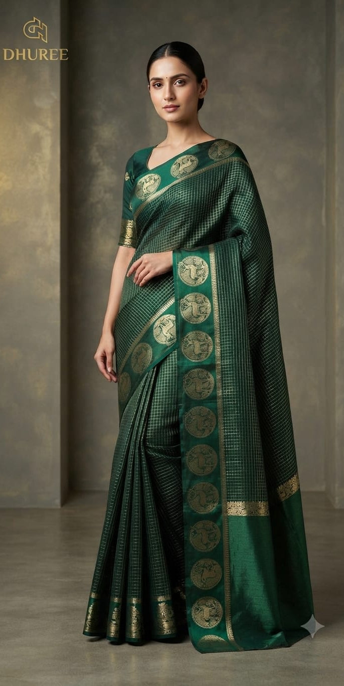 DHUREE VISCOSE SAREE WITH CHECKERED ZARI.