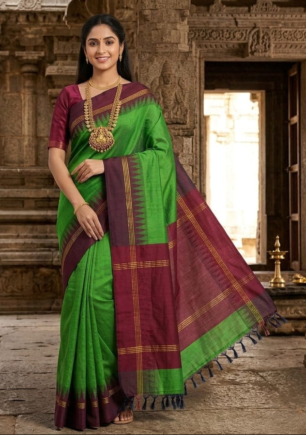 DHUREE KORVAI BORDER SILK COTTON SAREES