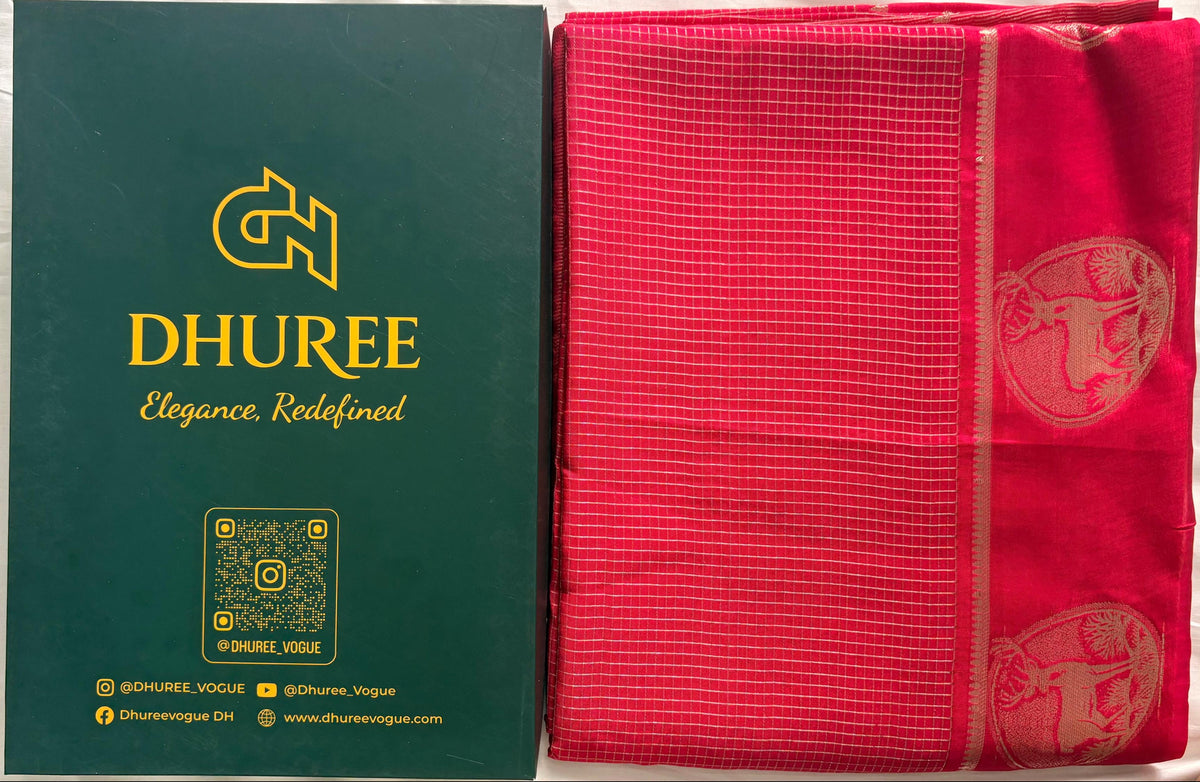 DHUREE VISCOSE SAREE WITH CHECKERED ZARI.