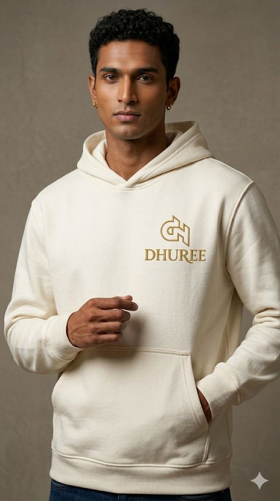 White unisex premium hoodie with Logo Embroidery.