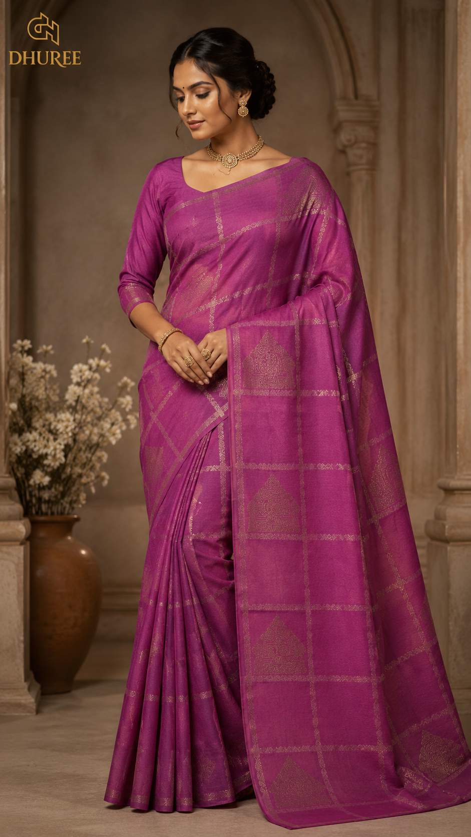 DHUREE  CHECK SOFT SILK  SAREES