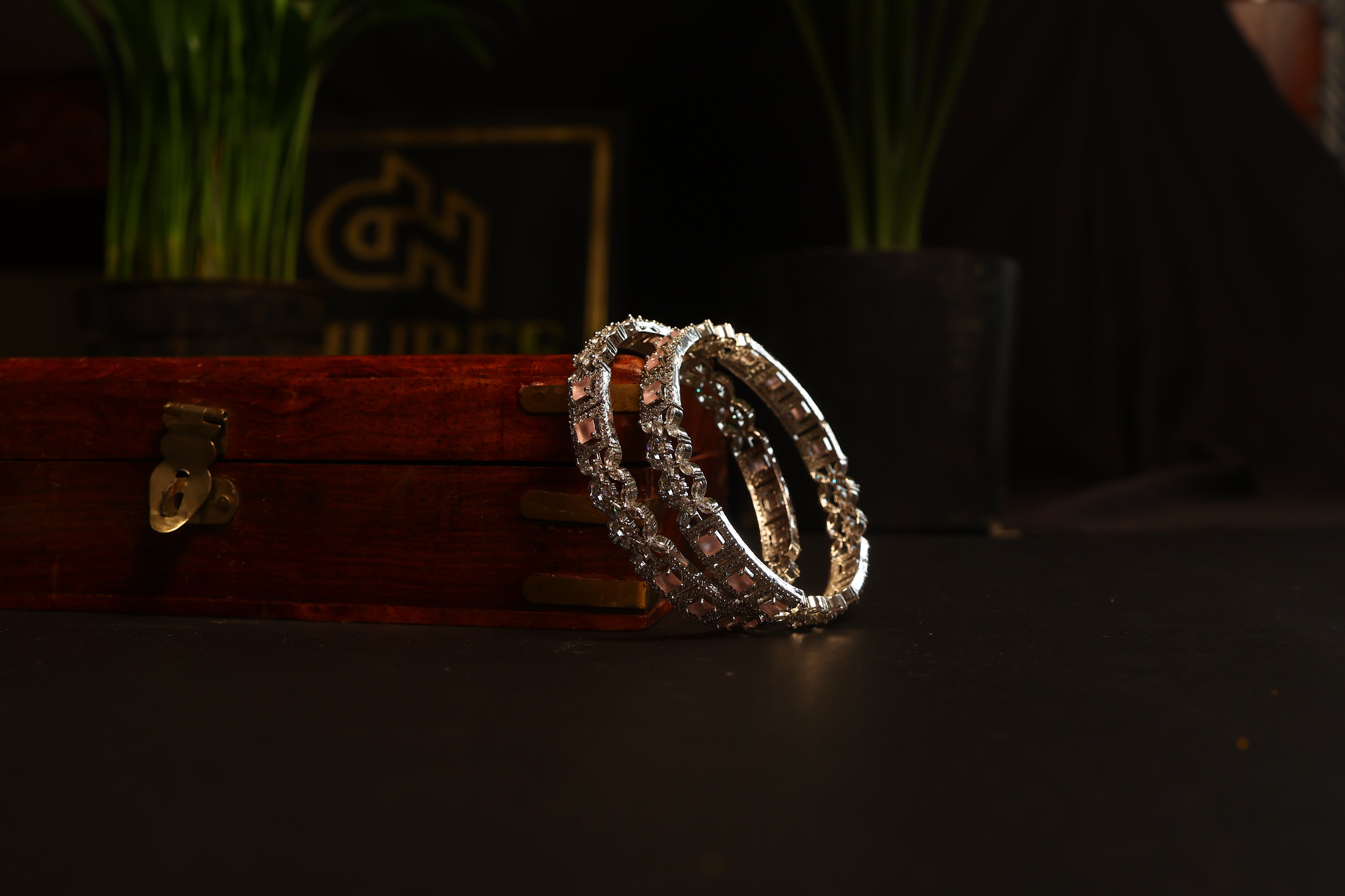 Pastel Pink & White Cubic Zirconia Studded Bangles