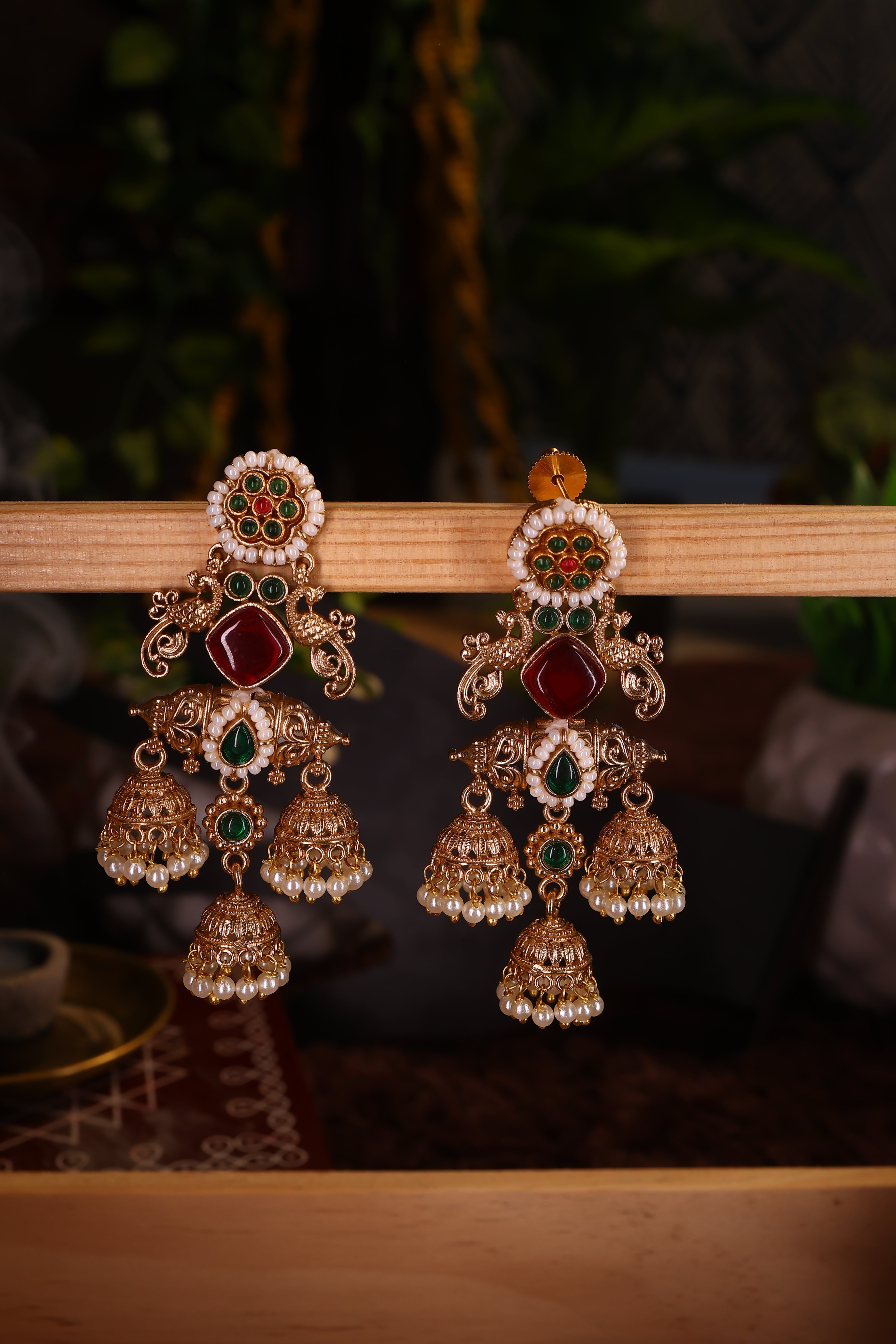 Premium Gold Jhumka with White beeds