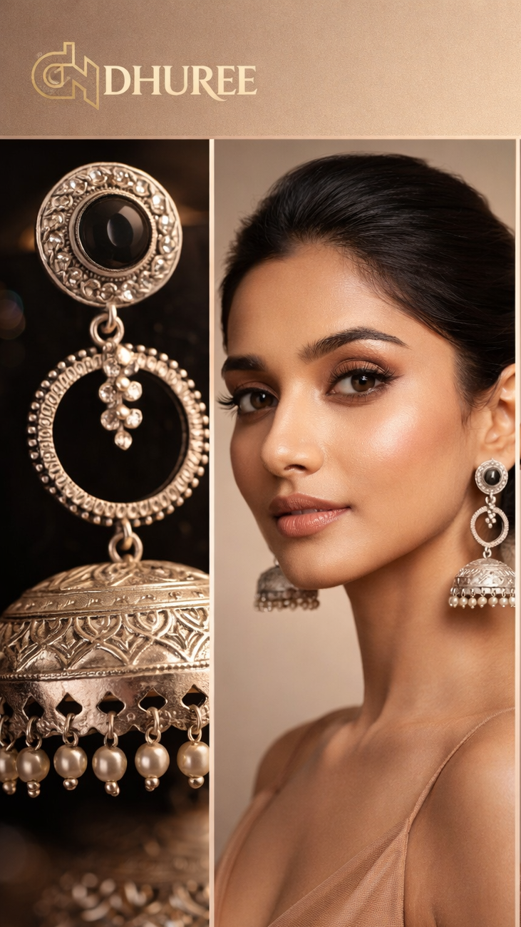 Silver Oxidized  Jhumki Earrings