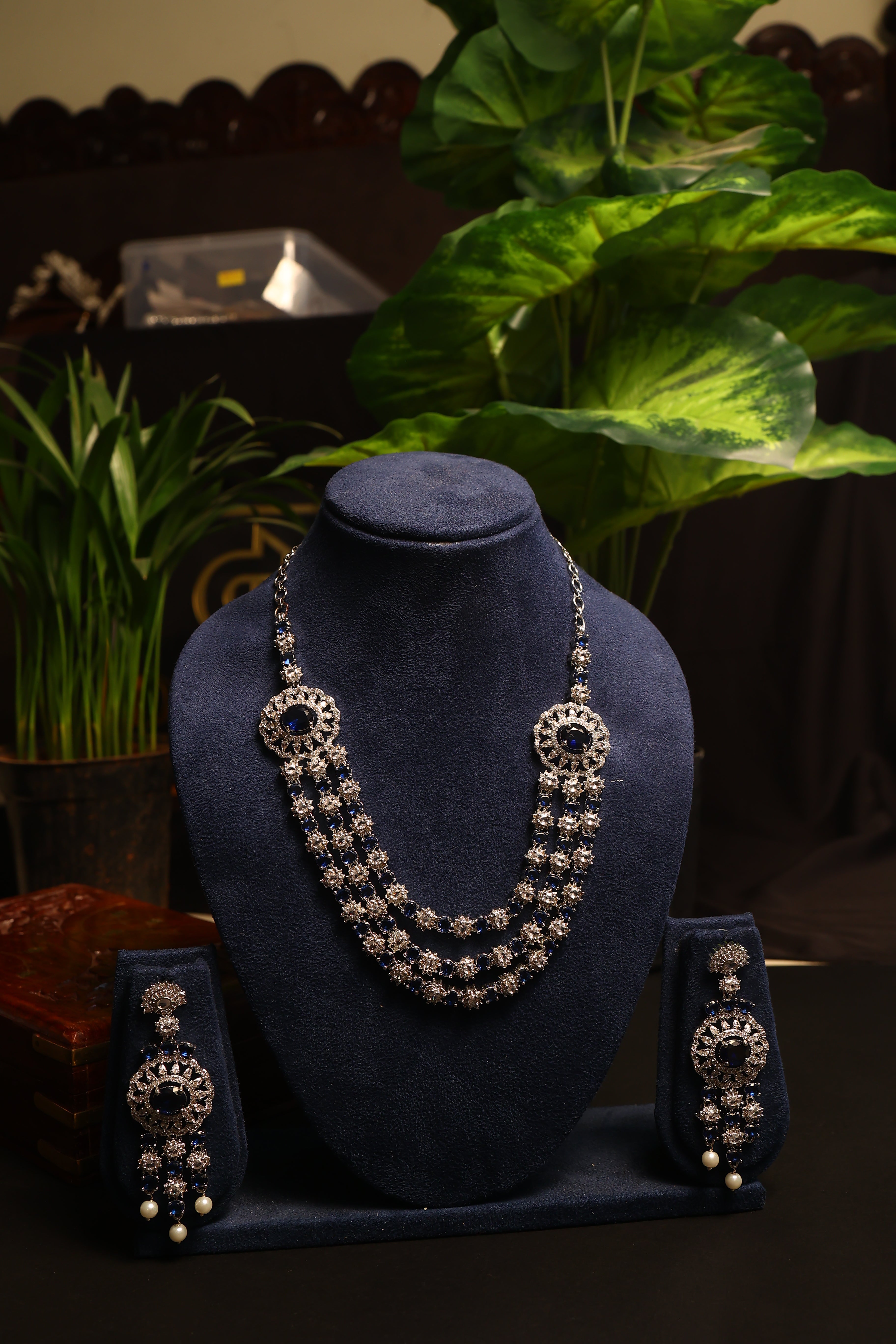 Two Layer AD Necklace with Earrings(Multiple color options)