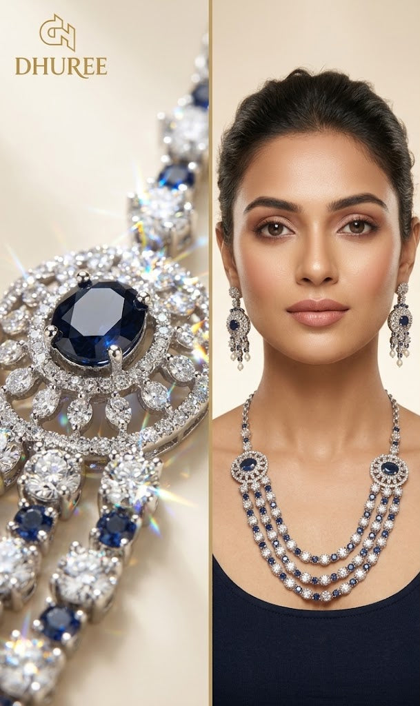 Two Layer AD Necklace with Earrings(Multiple color options)