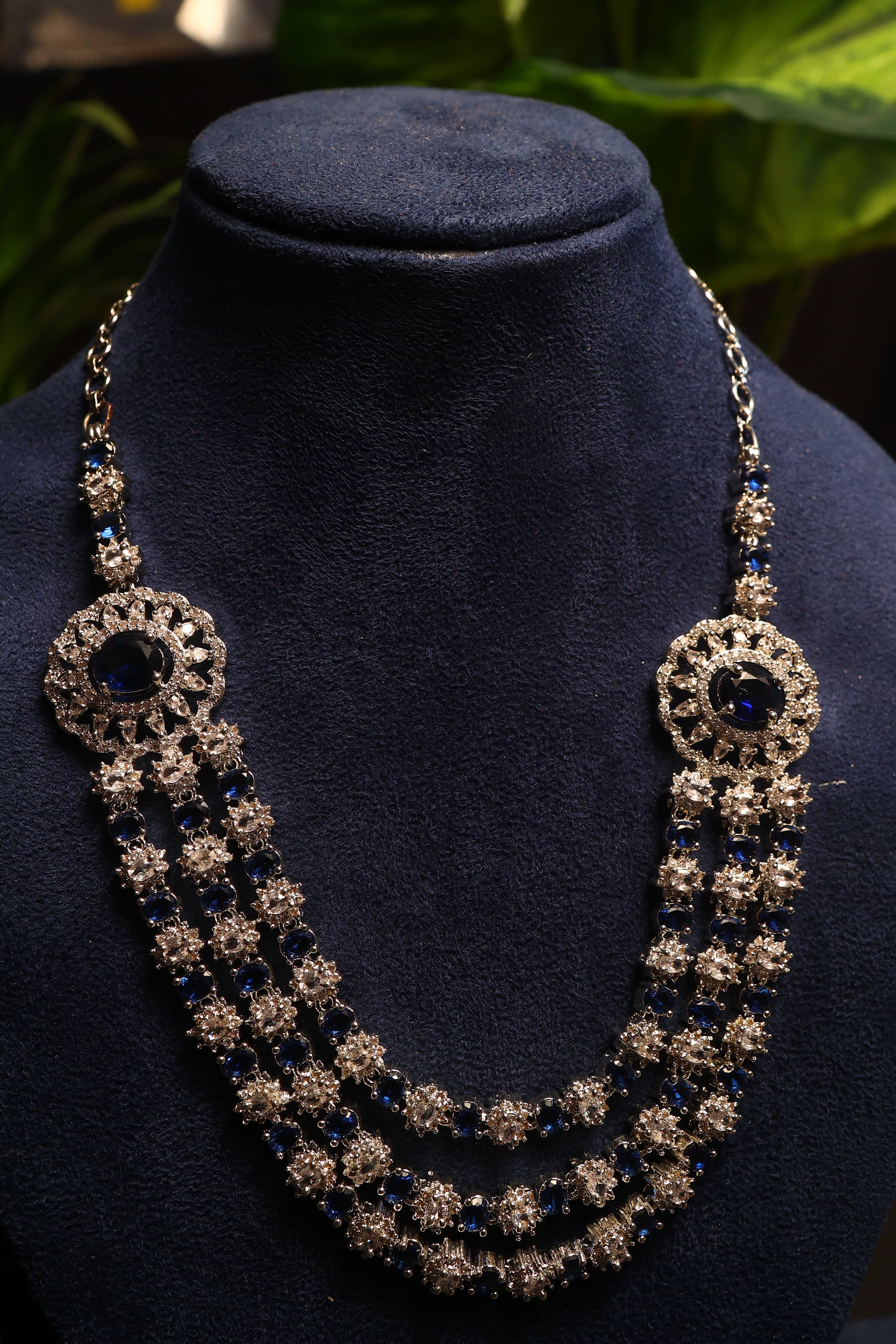 Two Layer AD Necklace with Earrings(Multiple color options)
