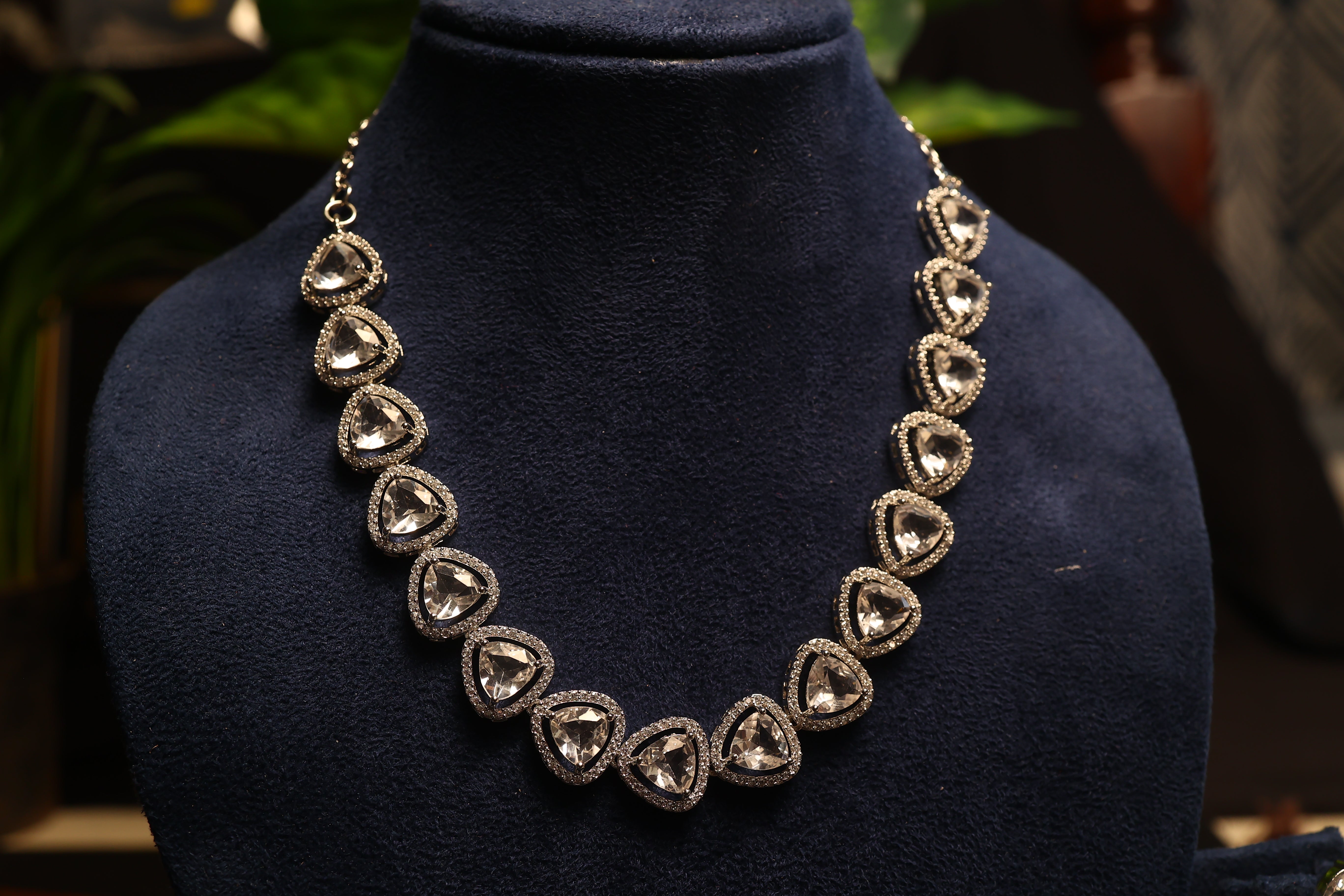 Vibrant Diamond AD Necklace with Earrings  (with Colour options)