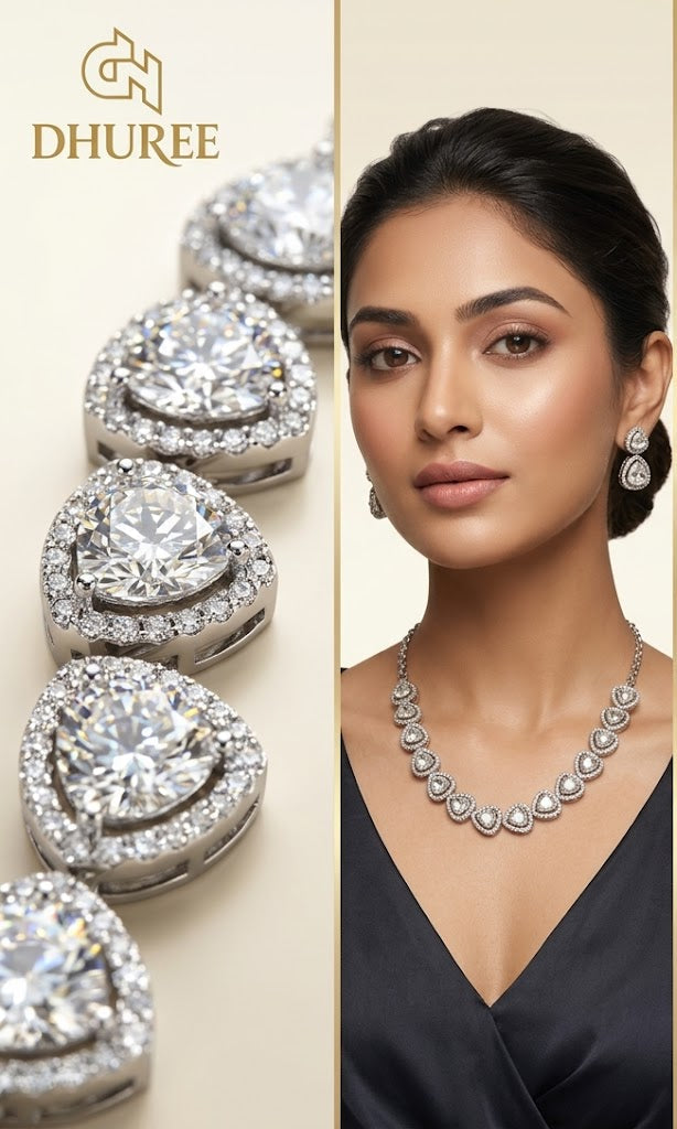 Vibrant Diamond AD Necklace with Earrings  (with Colour options)