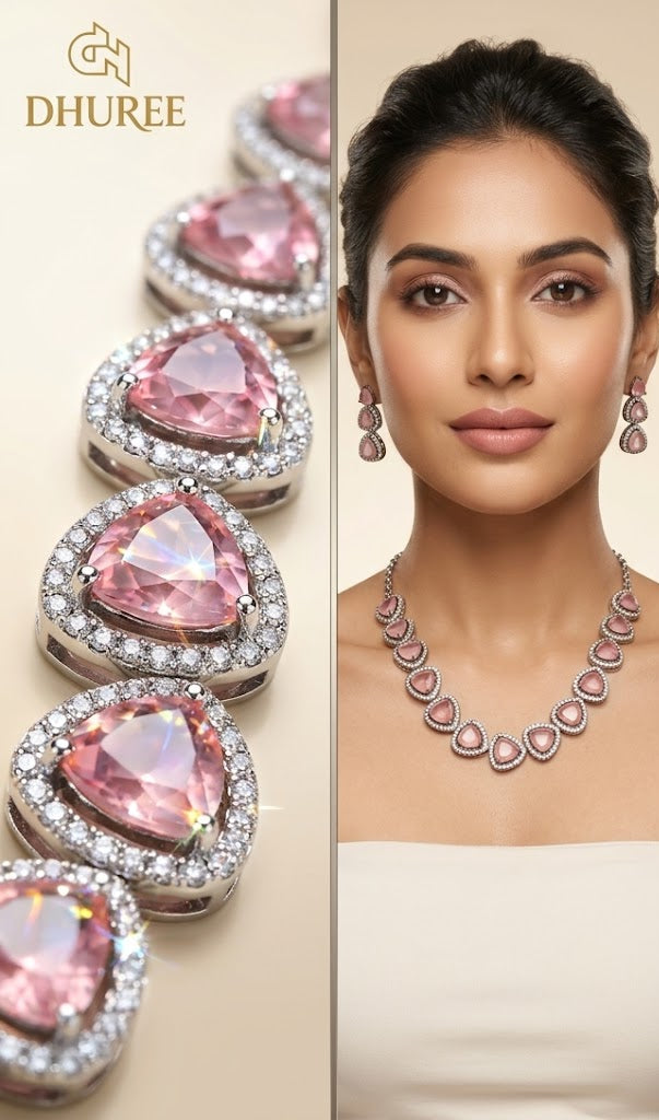 Vibrant Diamond AD Necklace with Earrings