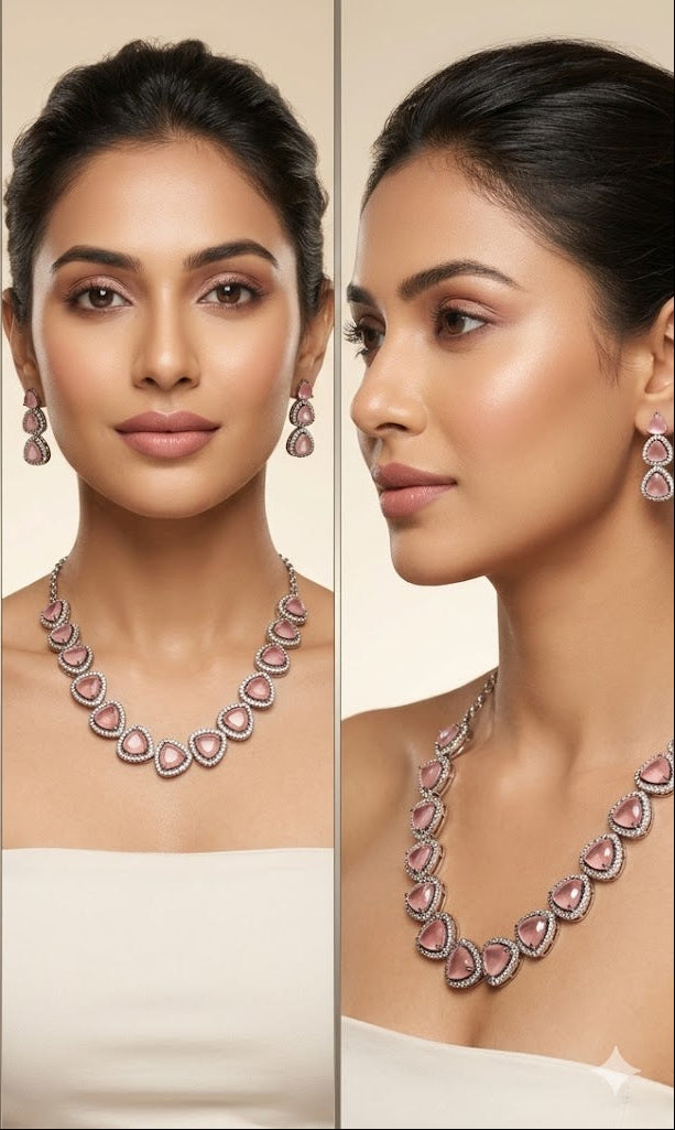 Vibrant Diamond AD Necklace with Earrings