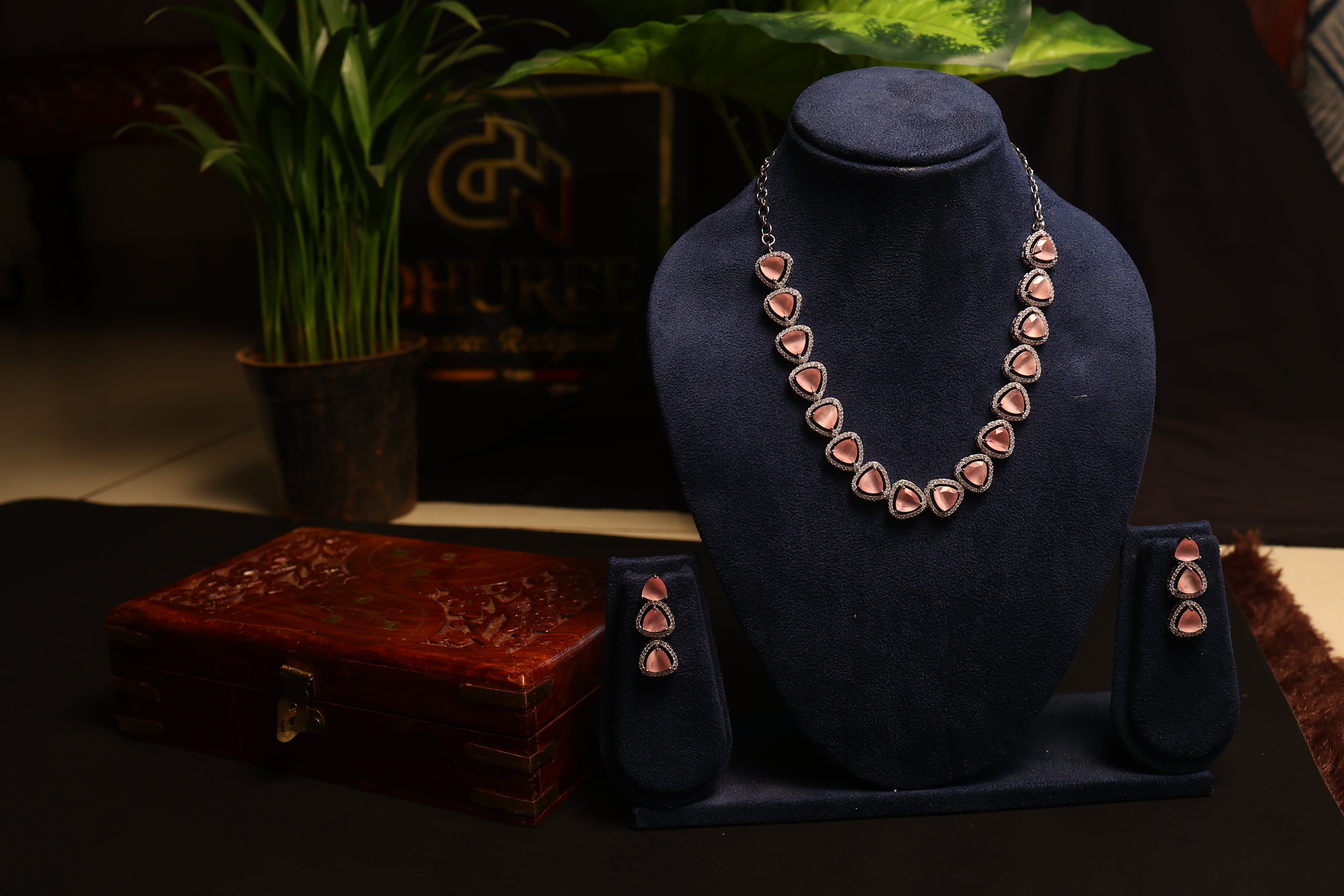 Vibrant Diamond AD Necklace with Earrings