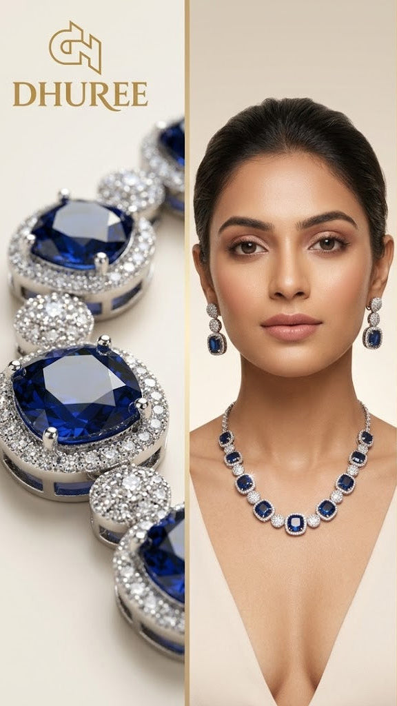 Vibrant Diamond AD Necklace with Earrings.
