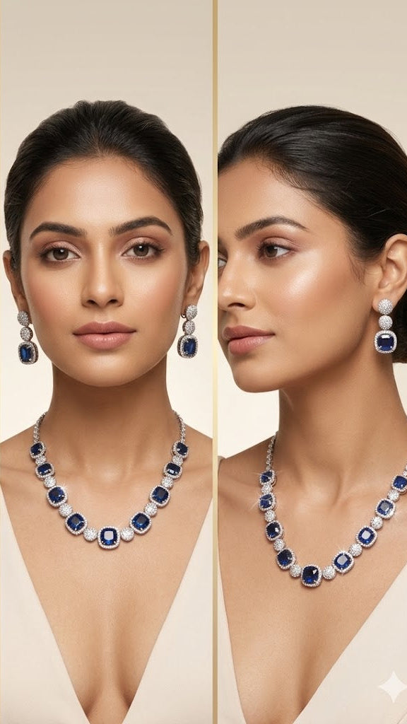 Vibrant Diamond AD Necklace with Earrings.