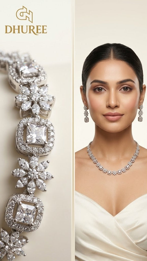 Diamond Stone Pendant Necklace with Earrings