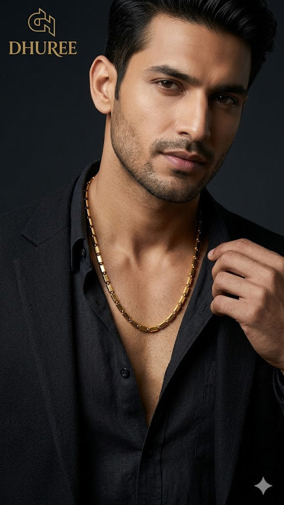 Men Gold-Plated Stainless Steel Biscuit Shaped Chain